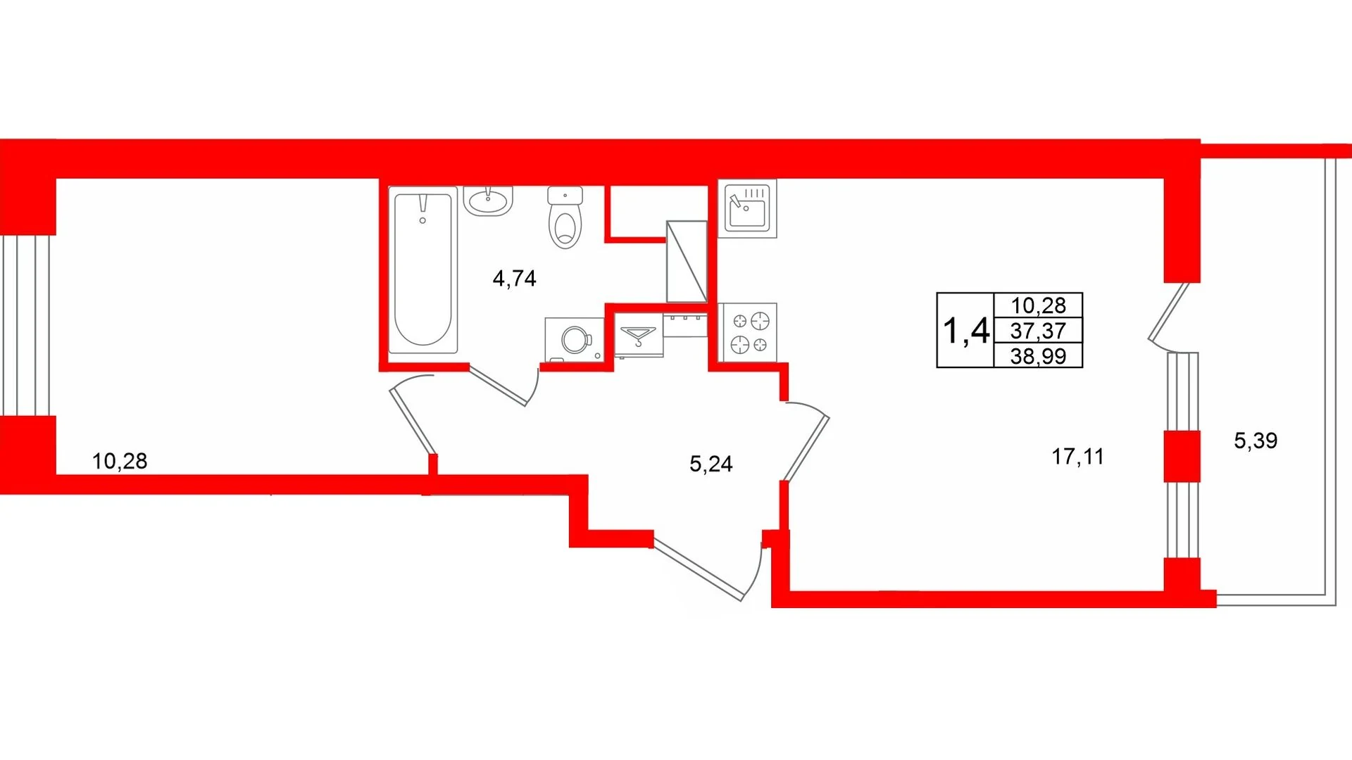 Планировка 2-комнатная 37,4 м² в жилом комплексе «Астра Континенталь» — Жилой комплекс «Астра Континенталь»