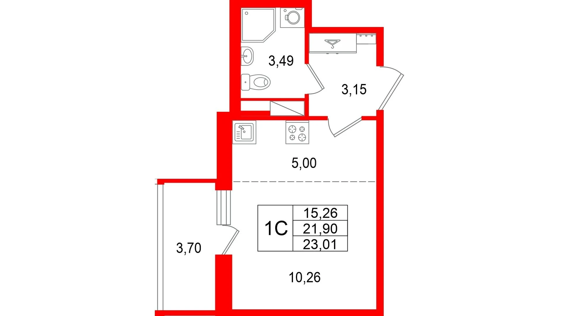 Планировка студия 21,9 м² в жилом комплексе «Астра Континенталь» — Жилой комплекс «Астра Континенталь»