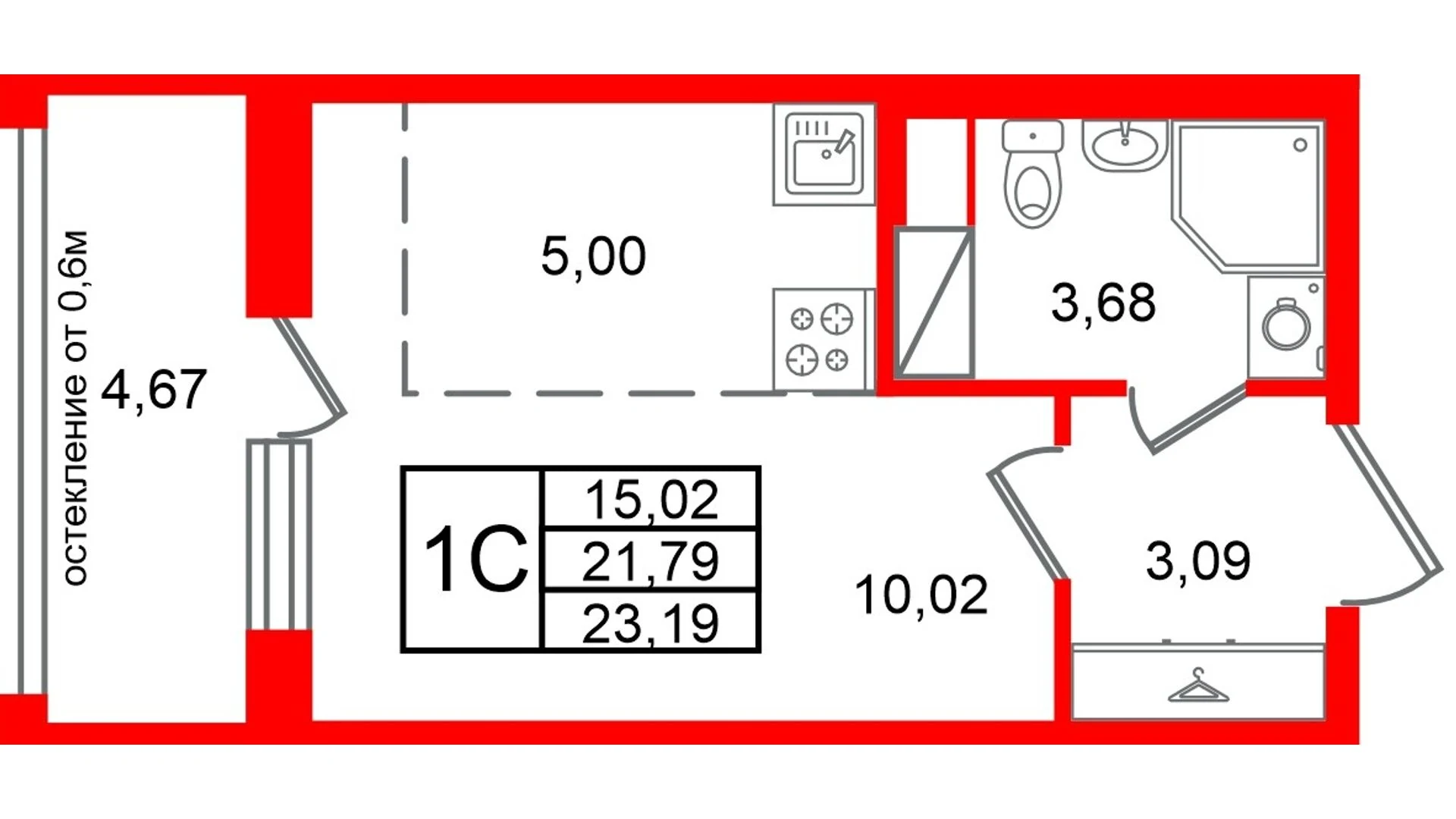 Планировка студия 21,8 м² в жилом комплексе «Астра Континенталь» — Жилой комплекс «Астра Континенталь»