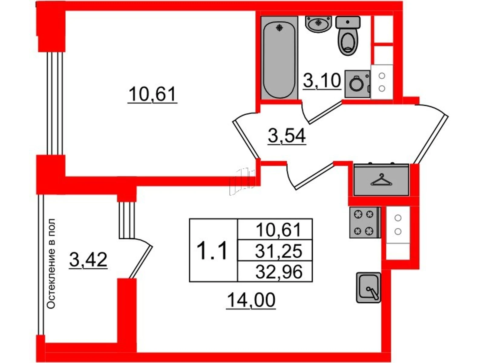 Планировка 2-комнатная 31,2 м² в жилом комплексе «Астра Континенталь» — Жилой комплекс «Астра Континенталь»