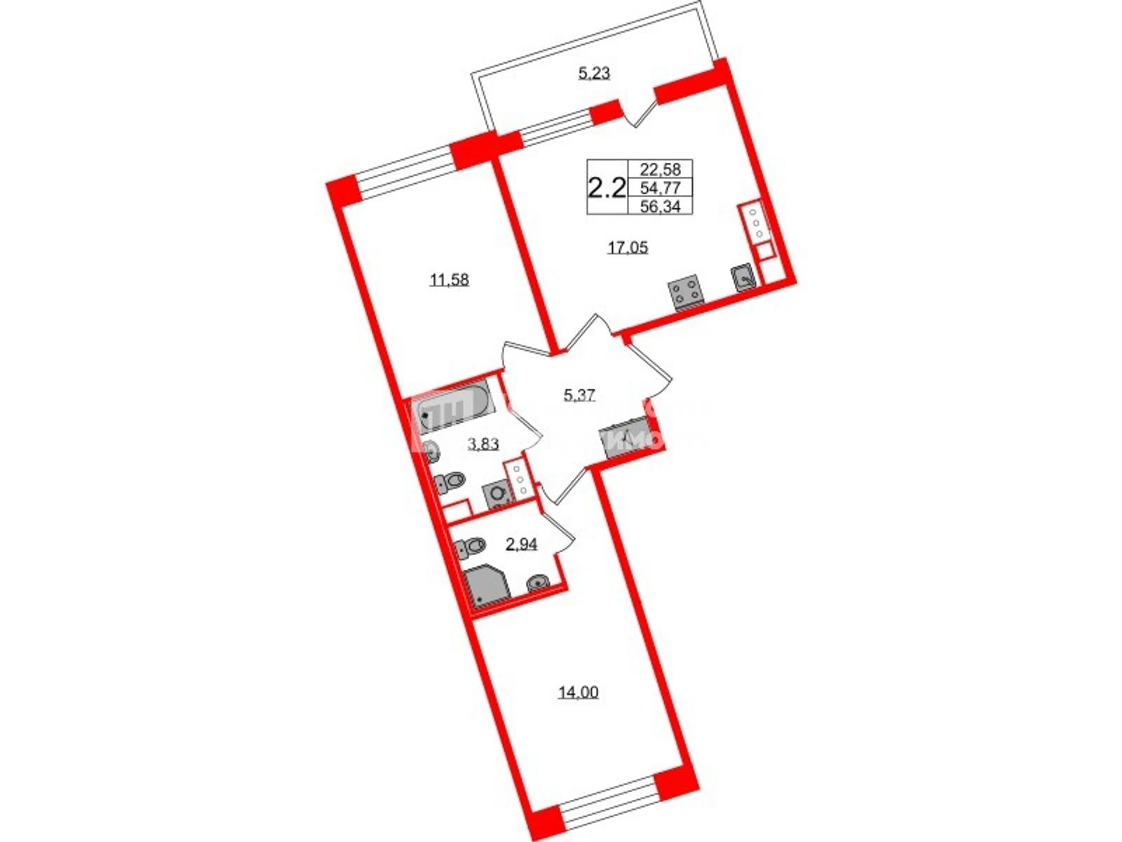 Планировка 3-комнатная 54,8 м² в жилом комплексе «Астра Континенталь» — Жилой комплекс «Астра Континенталь»