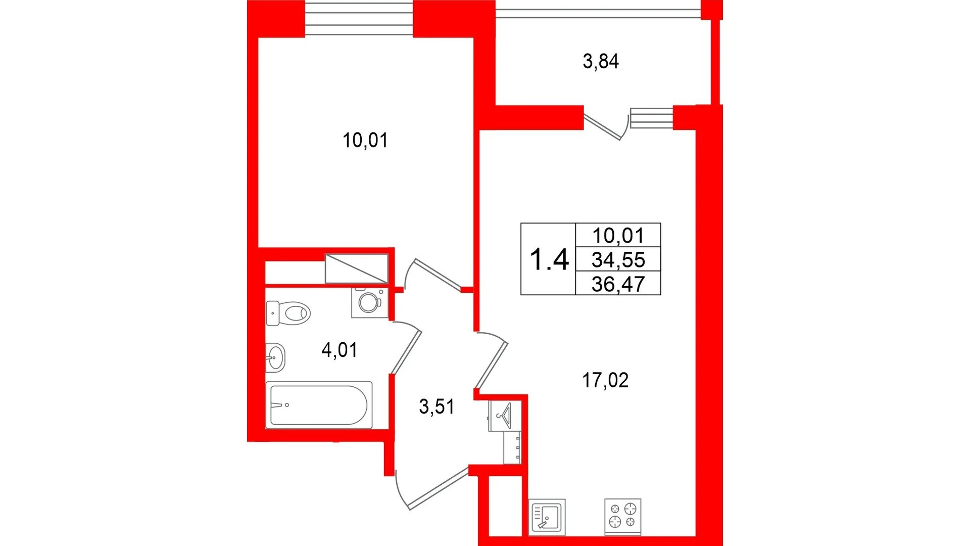 Планировка 2-комнатная 34,5 м² в жилом комплексе «Астра Континенталь» — Жилой комплекс «Астра Континенталь»