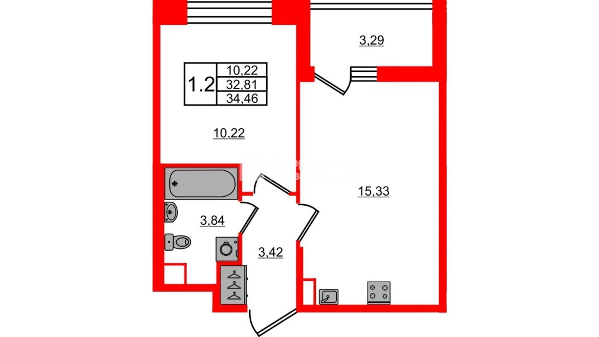 Планировка 2-комнатная 32,8 м² в жилом комплексе «Астра Континенталь» — Жилой комплекс «Астра Континенталь»