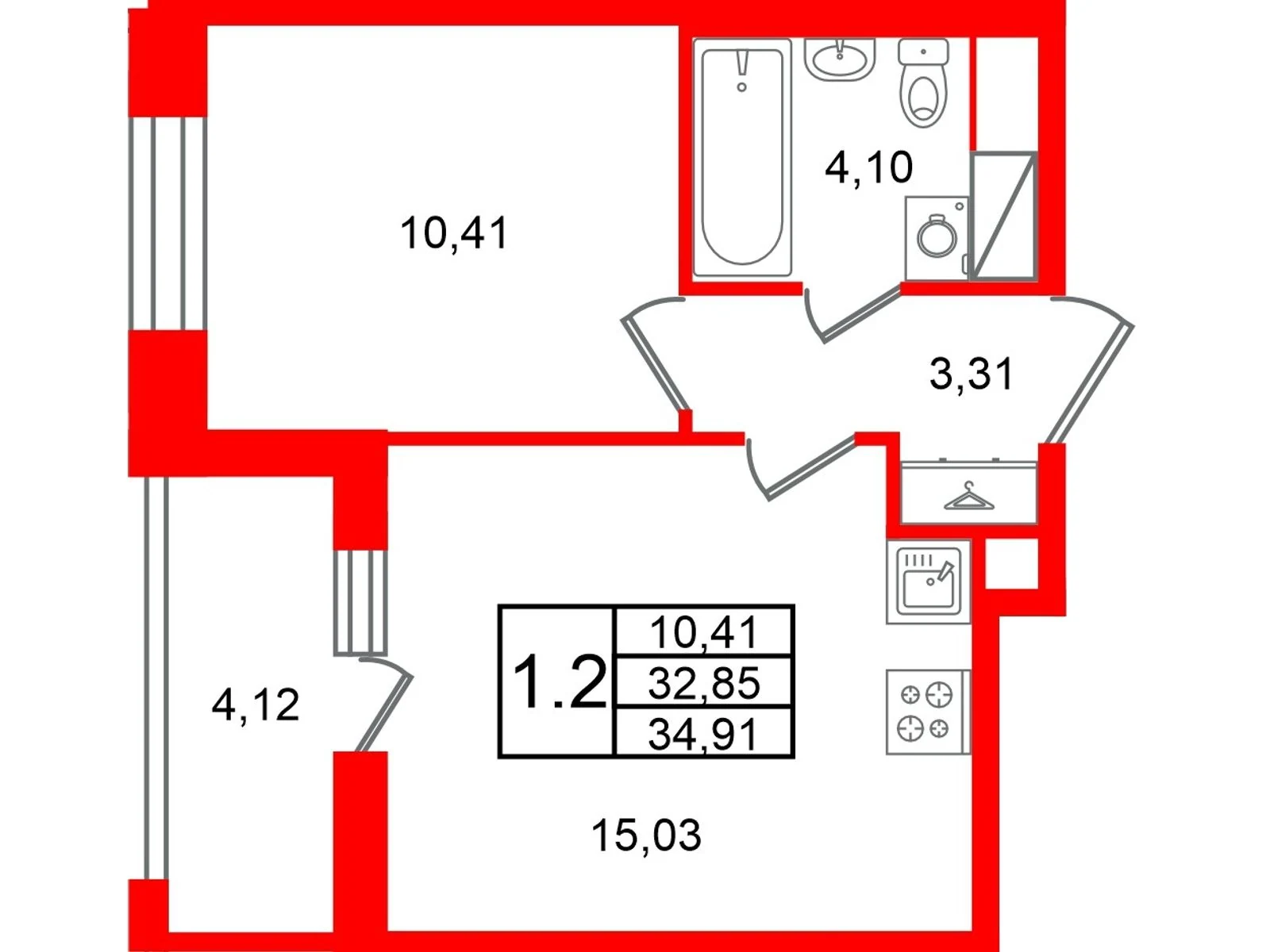 Планировка 2-комнатная 32,9 м² в жилом комплексе «Астра Континенталь» — Жилой комплекс «Астра Континенталь»