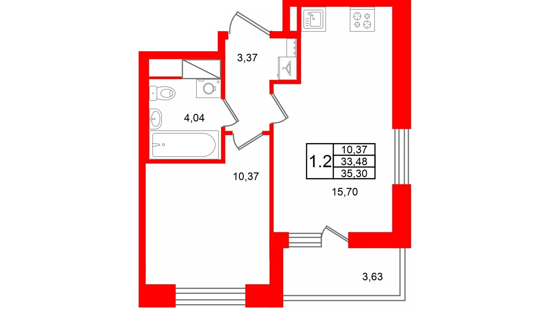 Планировка 2-комнатная 33,5 м² в жилом комплексе «Астра Континенталь» — Жилой комплекс «Астра Континенталь»