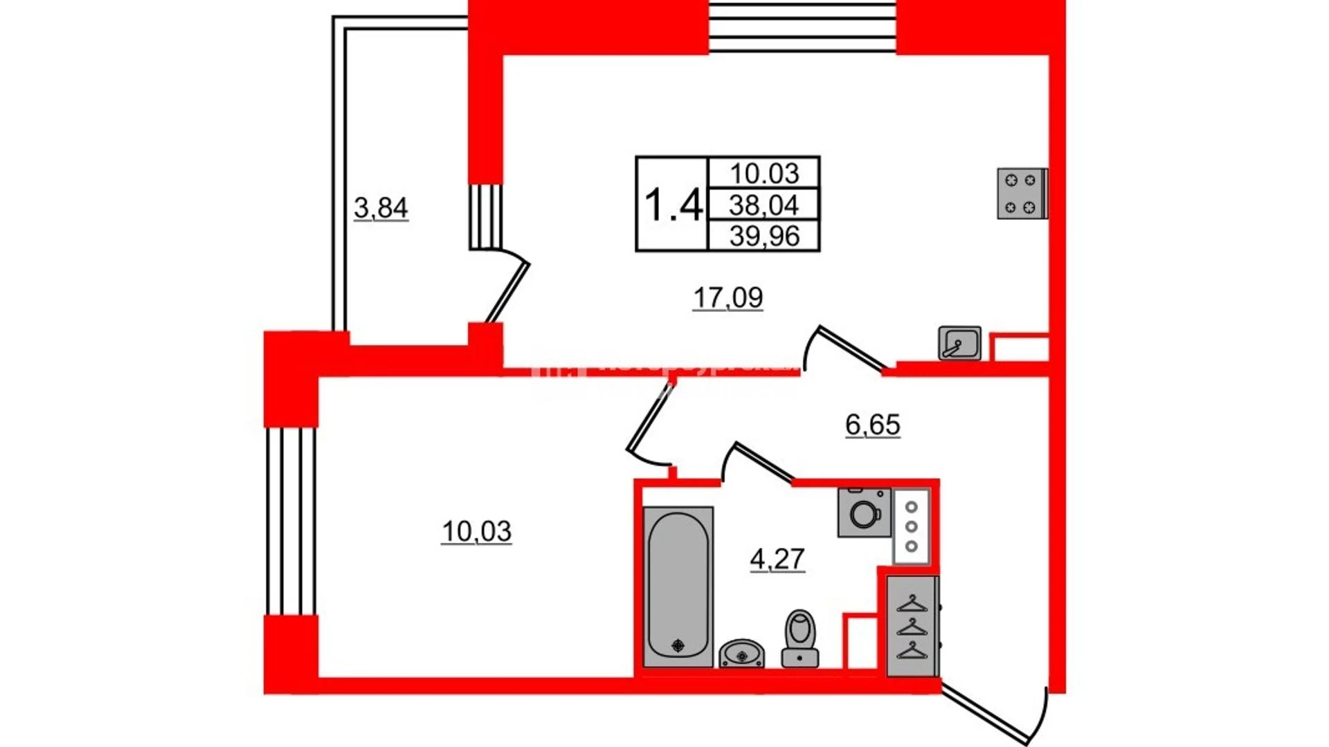 Планировка 2-комнатная 38 м² в жилом комплексе «Астра Континенталь» — Жилой комплекс «Астра Континенталь»