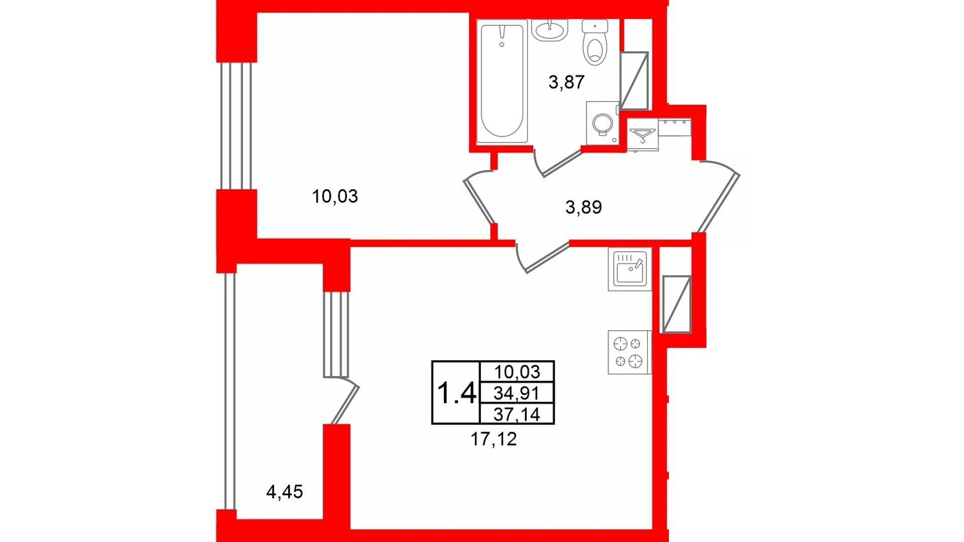 Планировка 2-комнатная 34,9 м² в жилом комплексе «Астра Континенталь» — Жилой комплекс «Астра Континенталь»