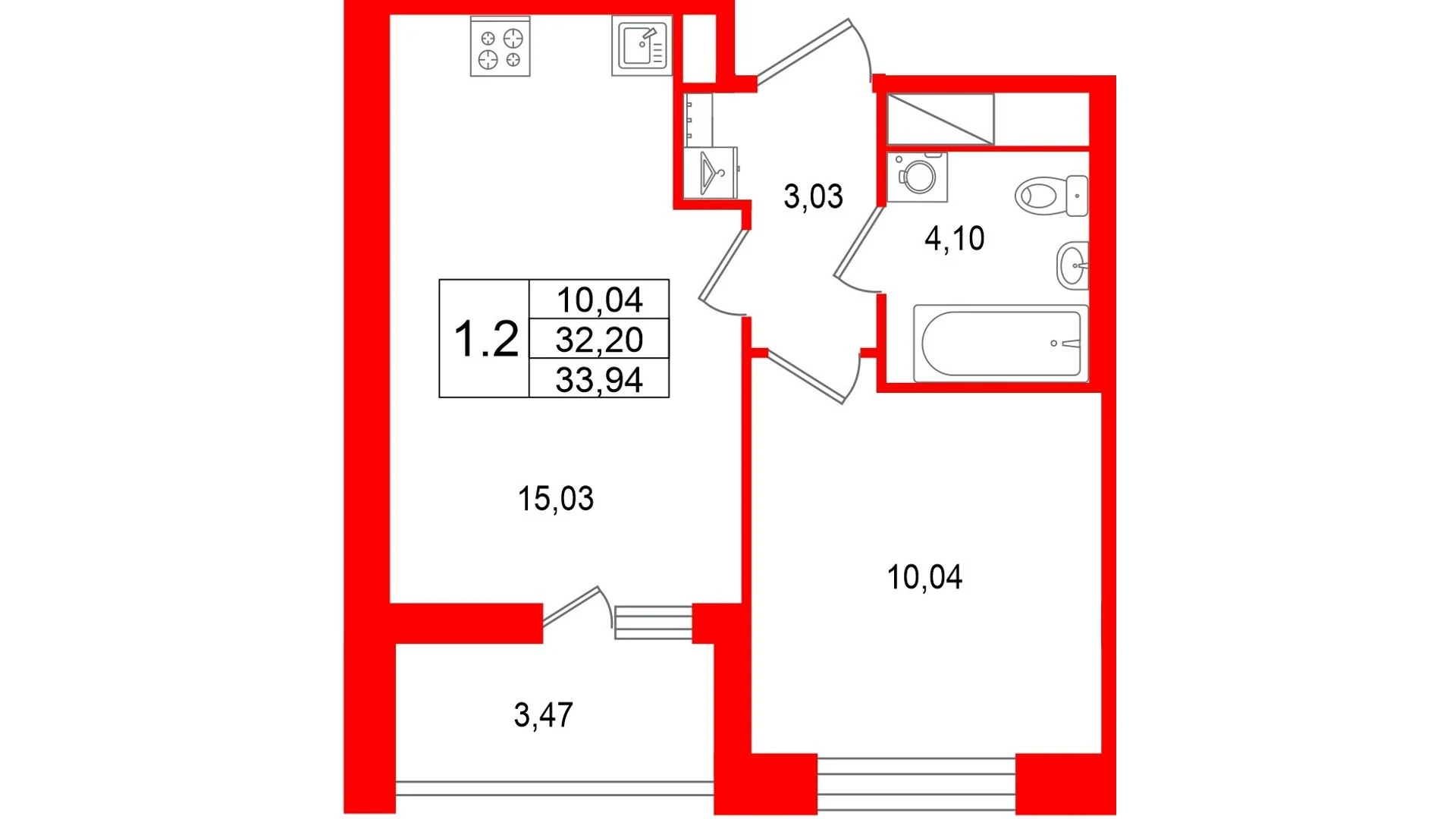 Планировка 2-комнатная 32,2 м² в жилом комплексе «Астра Континенталь» — Жилой комплекс «Астра Континенталь»