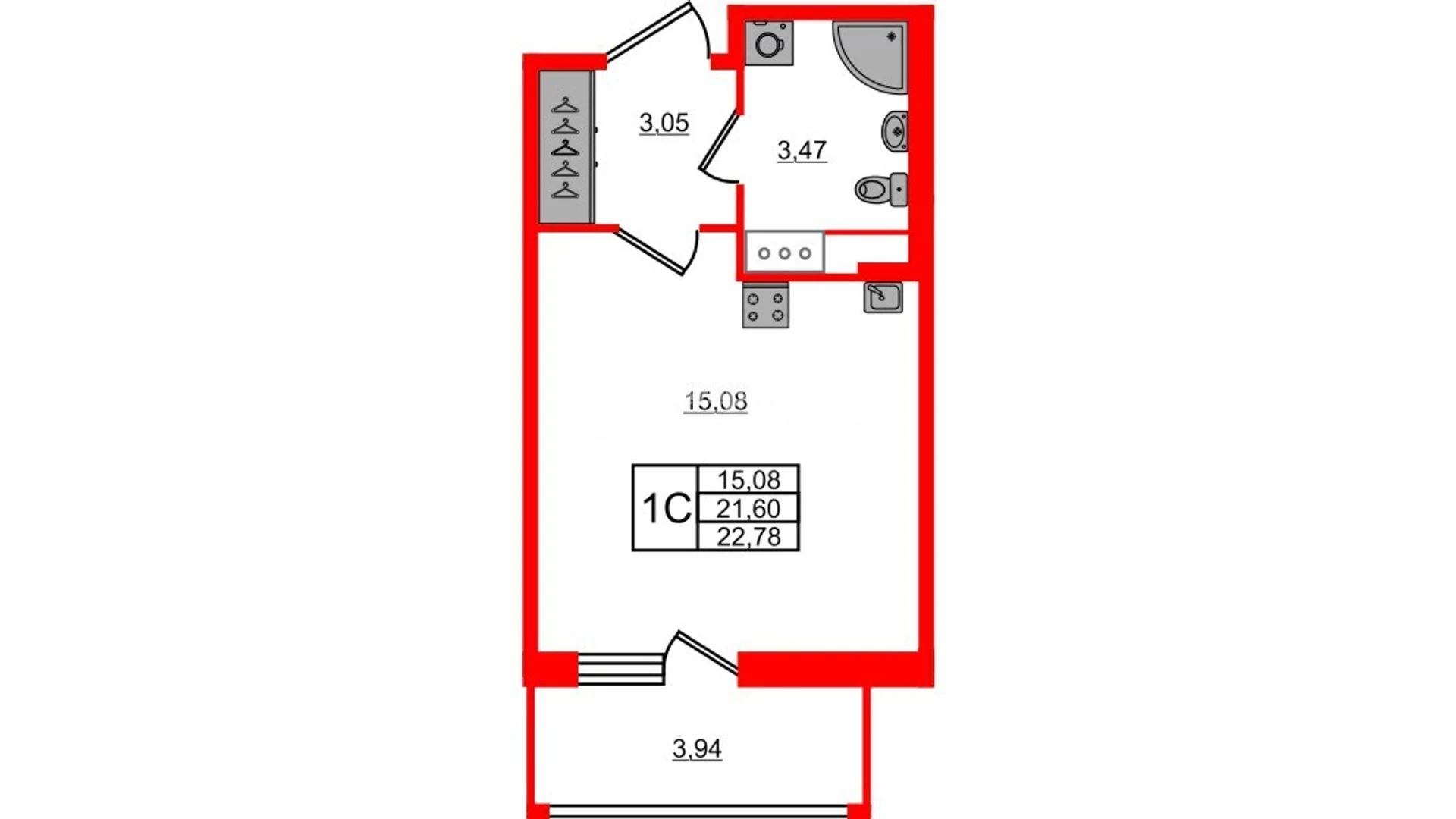 Планировка студия 21,6 м² в жилом комплексе «Астра Континенталь» — Жилой комплекс «Астра Континенталь»