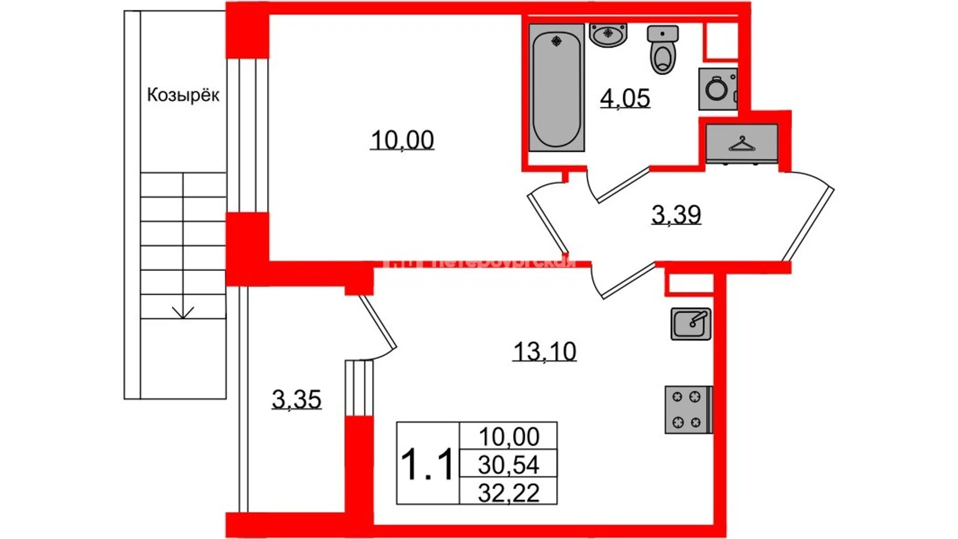 Планировка 2-комнатная 30,5 м² в жилом комплексе «Астра Континенталь» — Жилой комплекс «Астра Континенталь»
