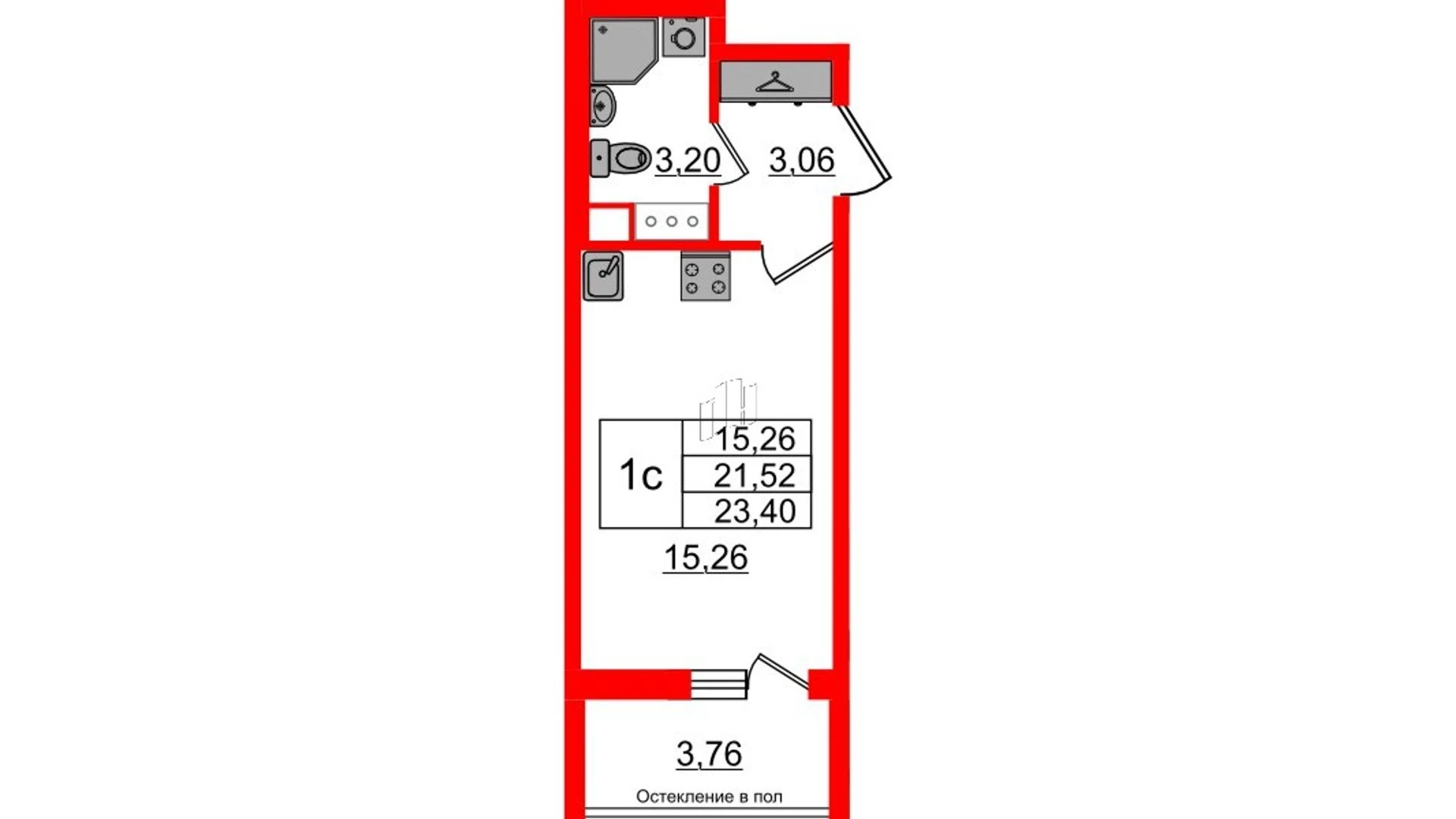 Планировка студия 21,5 м² в жилом комплексе «Астра Континенталь» — Жилой комплекс «Астра Континенталь»