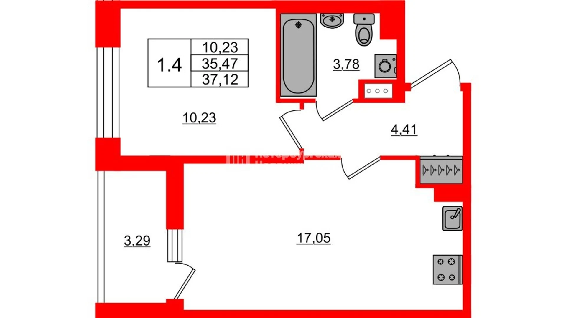 Планировка 2-комнатная 35,5 м² в жилом комплексе «Астра Континенталь» — Жилой комплекс «Астра Континенталь»