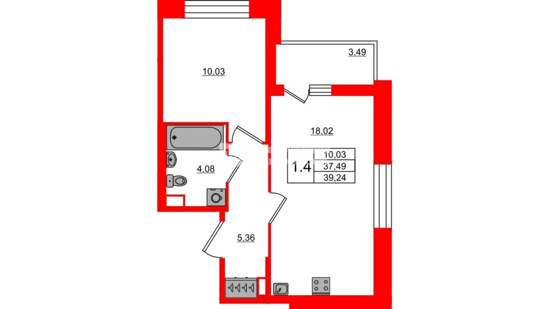 Планировка 2-комнатная 37,5 м² в жилом комплексе «Астра Континенталь» — Жилой комплекс «Астра Континенталь»