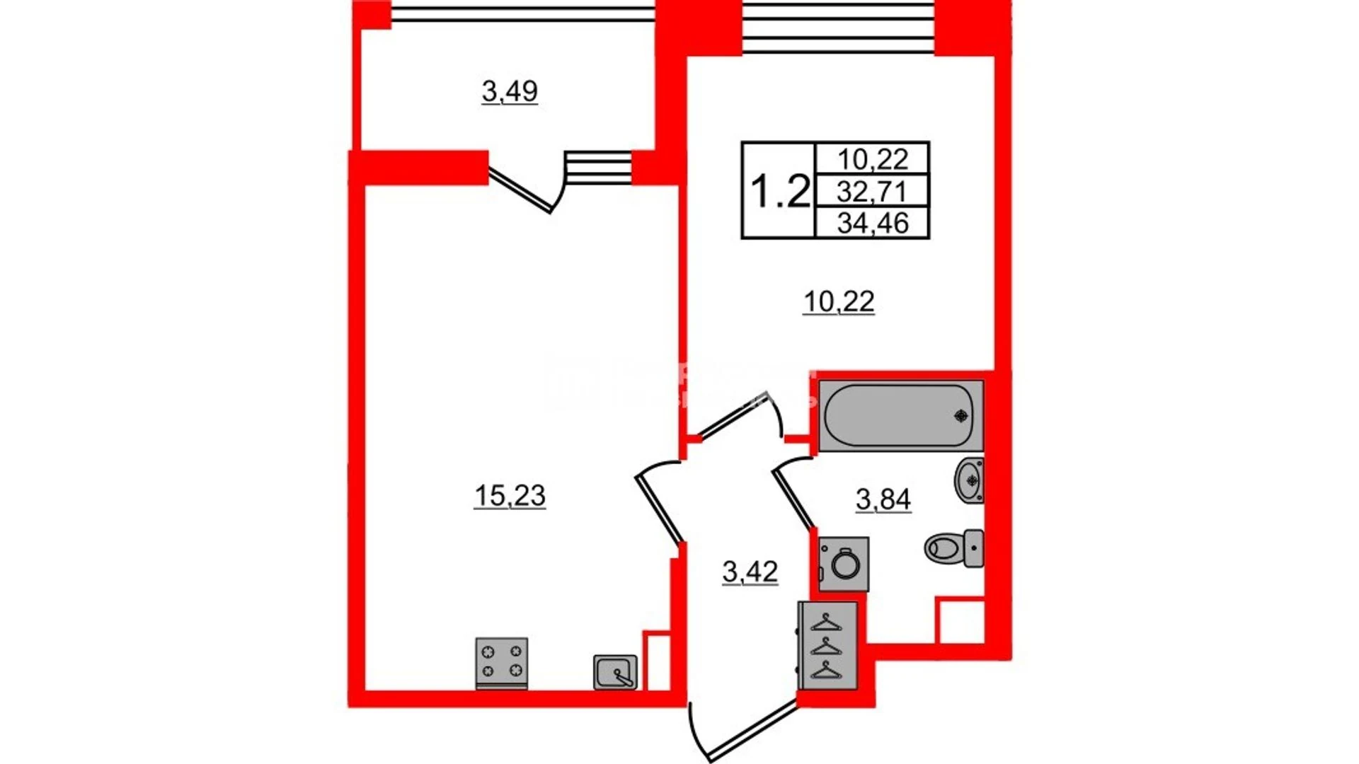 Планировка 2-комнатная 32,7 м² в жилом комплексе «Астра Континенталь» — Жилой комплекс «Астра Континенталь»