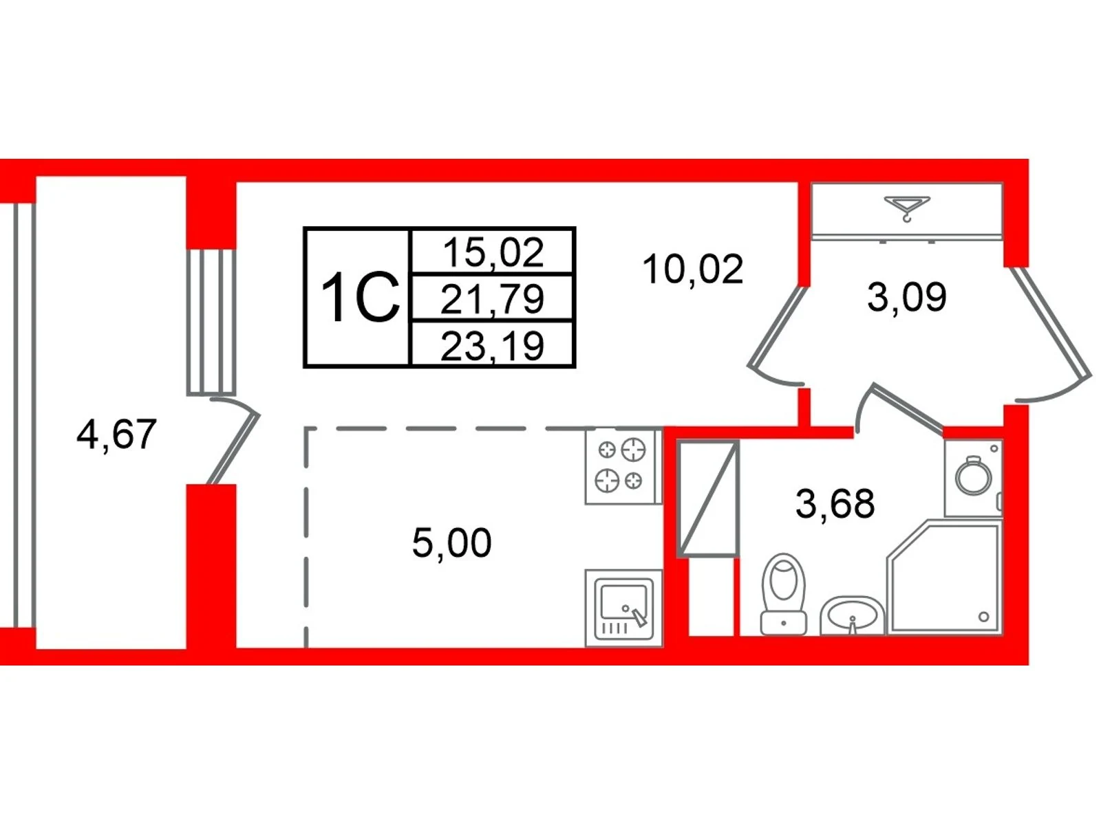 Планировка студия 21,8 м² в жилом комплексе «Астра Континенталь» — Жилой комплекс «Астра Континенталь»
