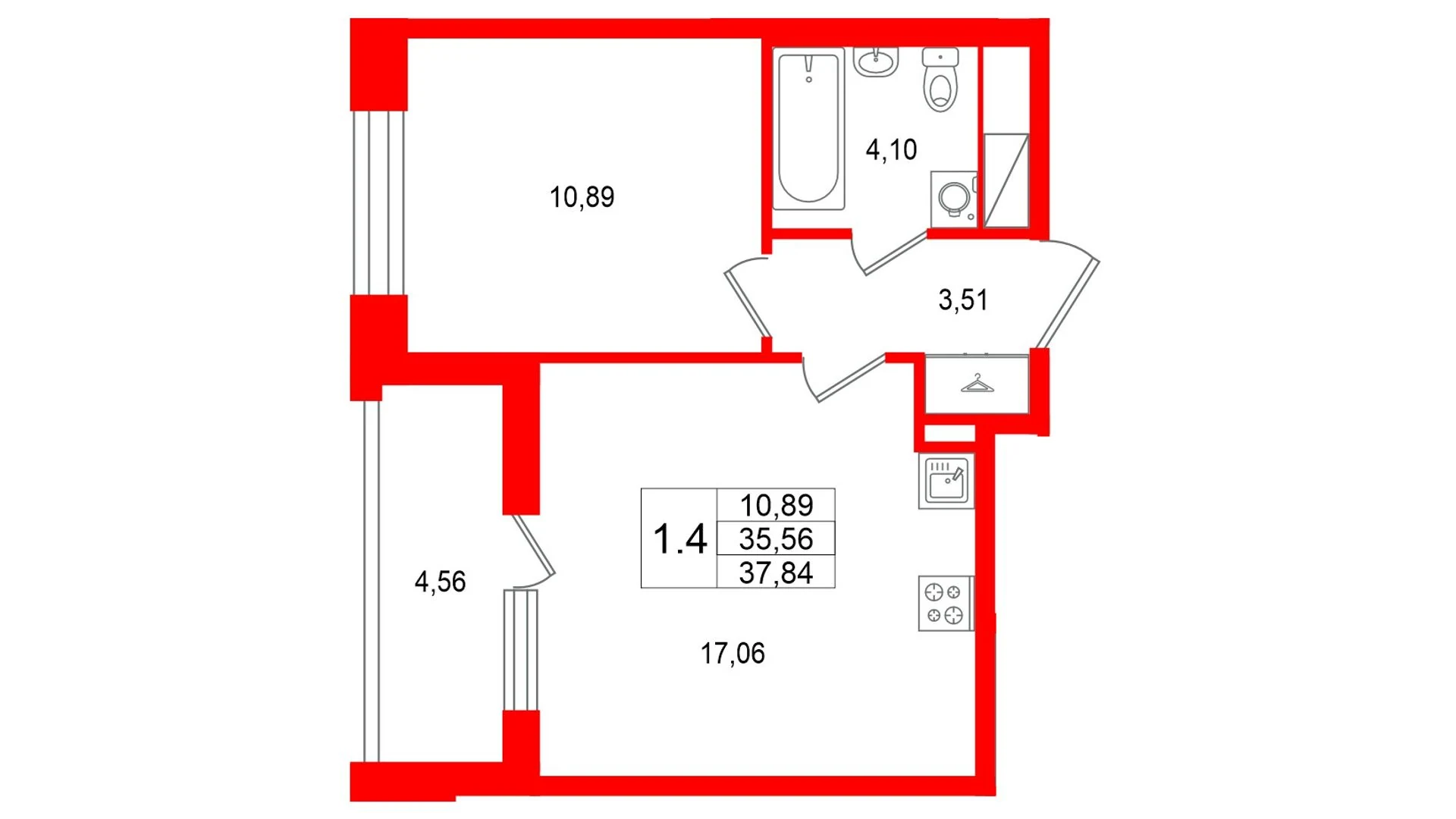 Планировка 2-комнатная 35,6 м² в жилом комплексе «Астра Континенталь» — Жилой комплекс «Астра Континенталь»