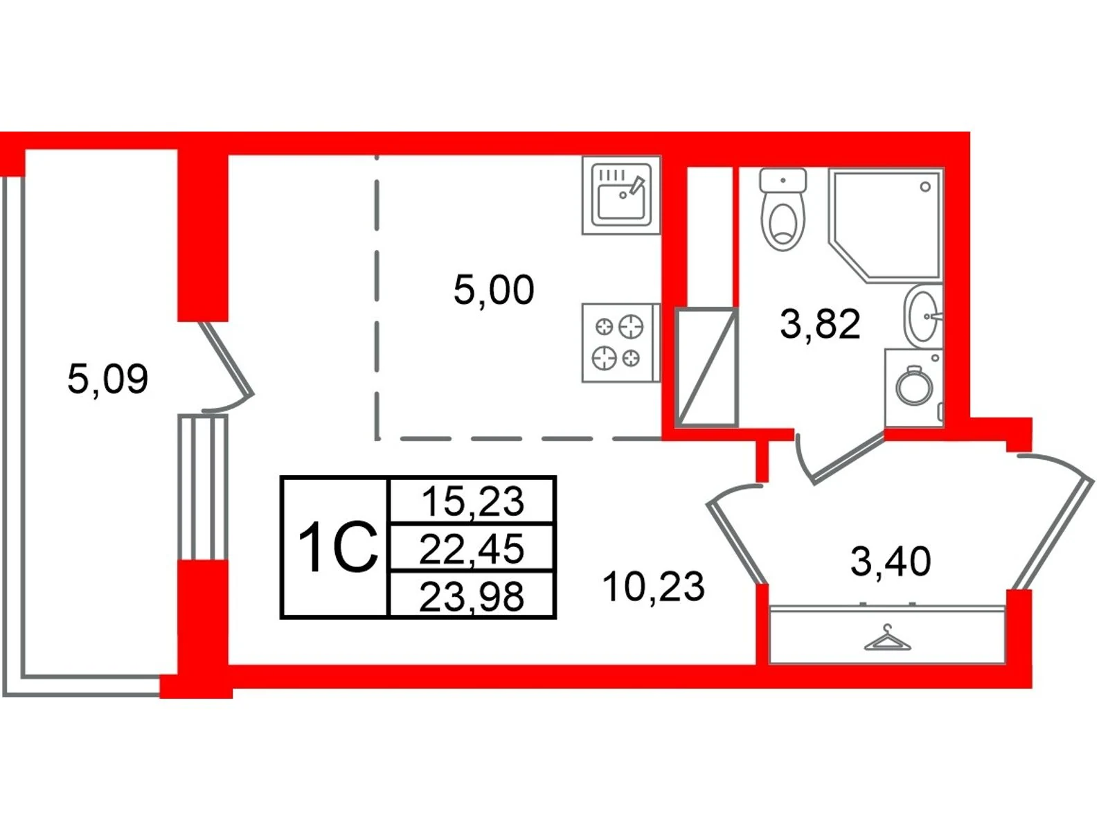 Планировка студия 22,4 м² в жилом комплексе «Астра Континенталь» — Жилой комплекс «Астра Континенталь»