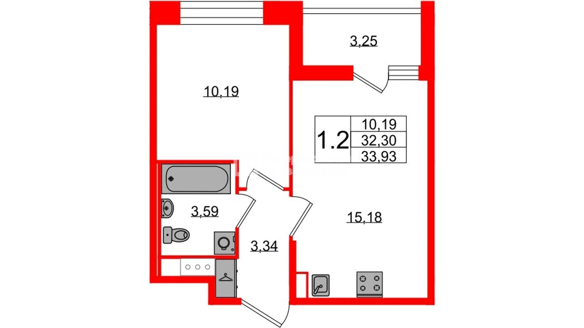 Планировка 2-комнатная 32,3 м² в жилом комплексе «Астра Континенталь» — Жилой комплекс «Астра Континенталь»