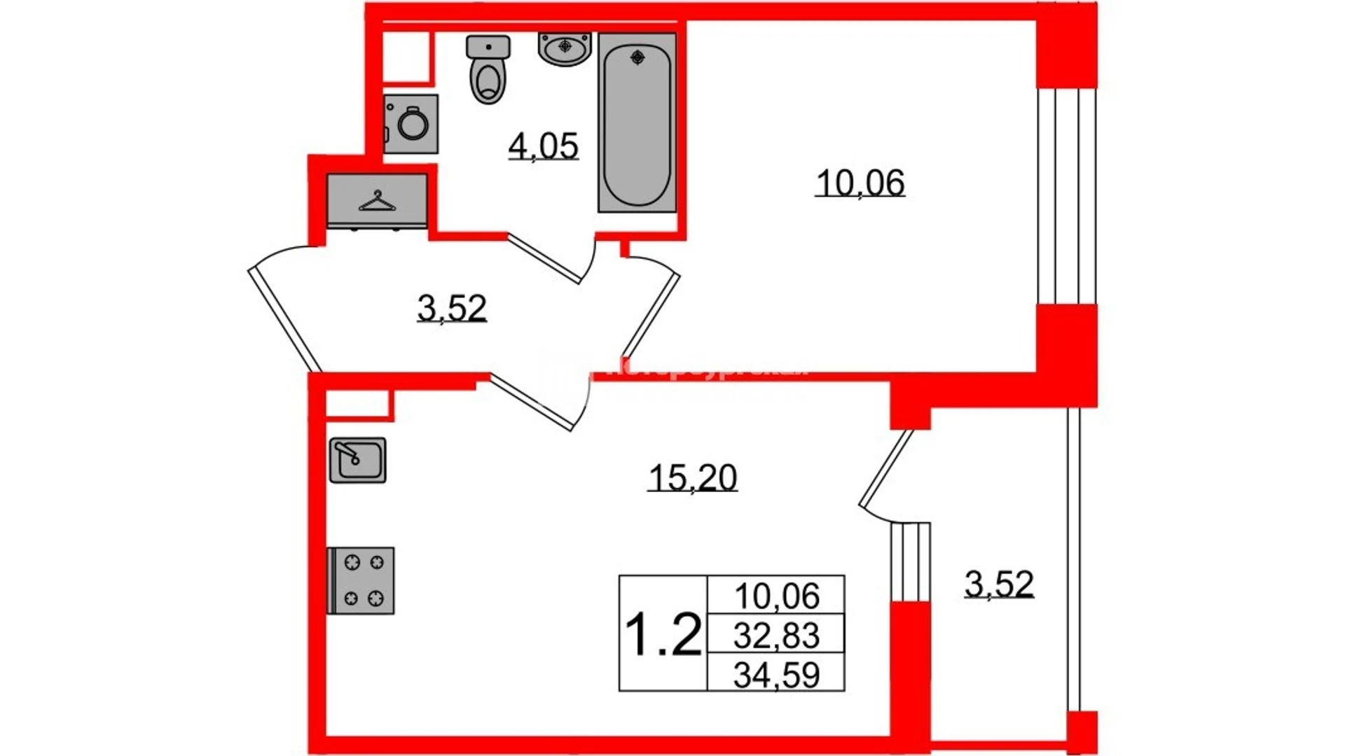 Планировка 2-комнатная 32,8 м² в жилом комплексе «Астра Континенталь» — Жилой комплекс «Астра Континенталь»