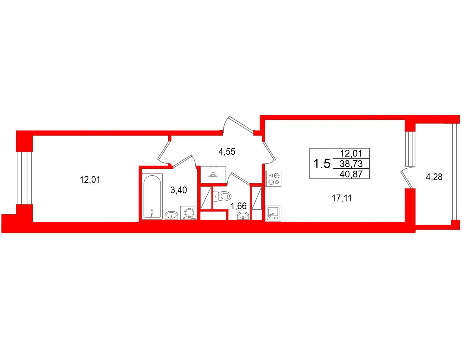 Планировка 2-комнатная 38,7 м² в жилом комплексе «Астра Континенталь» — Жилой комплекс «Астра Континенталь»