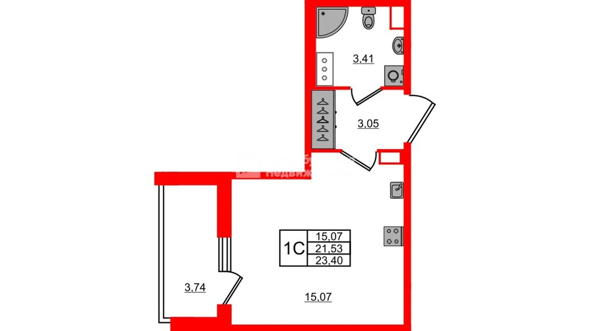 Планировка студия 21,5 м² в жилом комплексе «Астра Континенталь» — Жилой комплекс «Астра Континенталь»