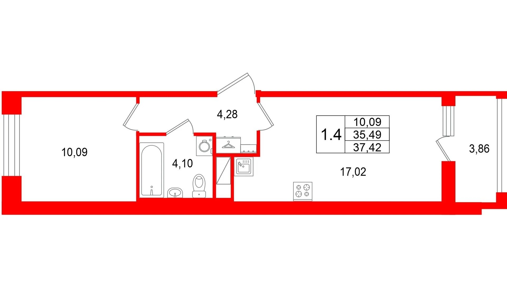 Планировка 2-комнатная 35,5 м² в жилом комплексе «Астра Континенталь» — Жилой комплекс «Астра Континенталь»