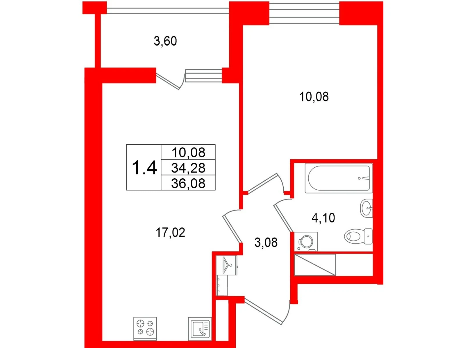 Планировка 2-комнатная 34,3 м² в жилом комплексе «Астра Континенталь» — Жилой комплекс «Астра Континенталь»