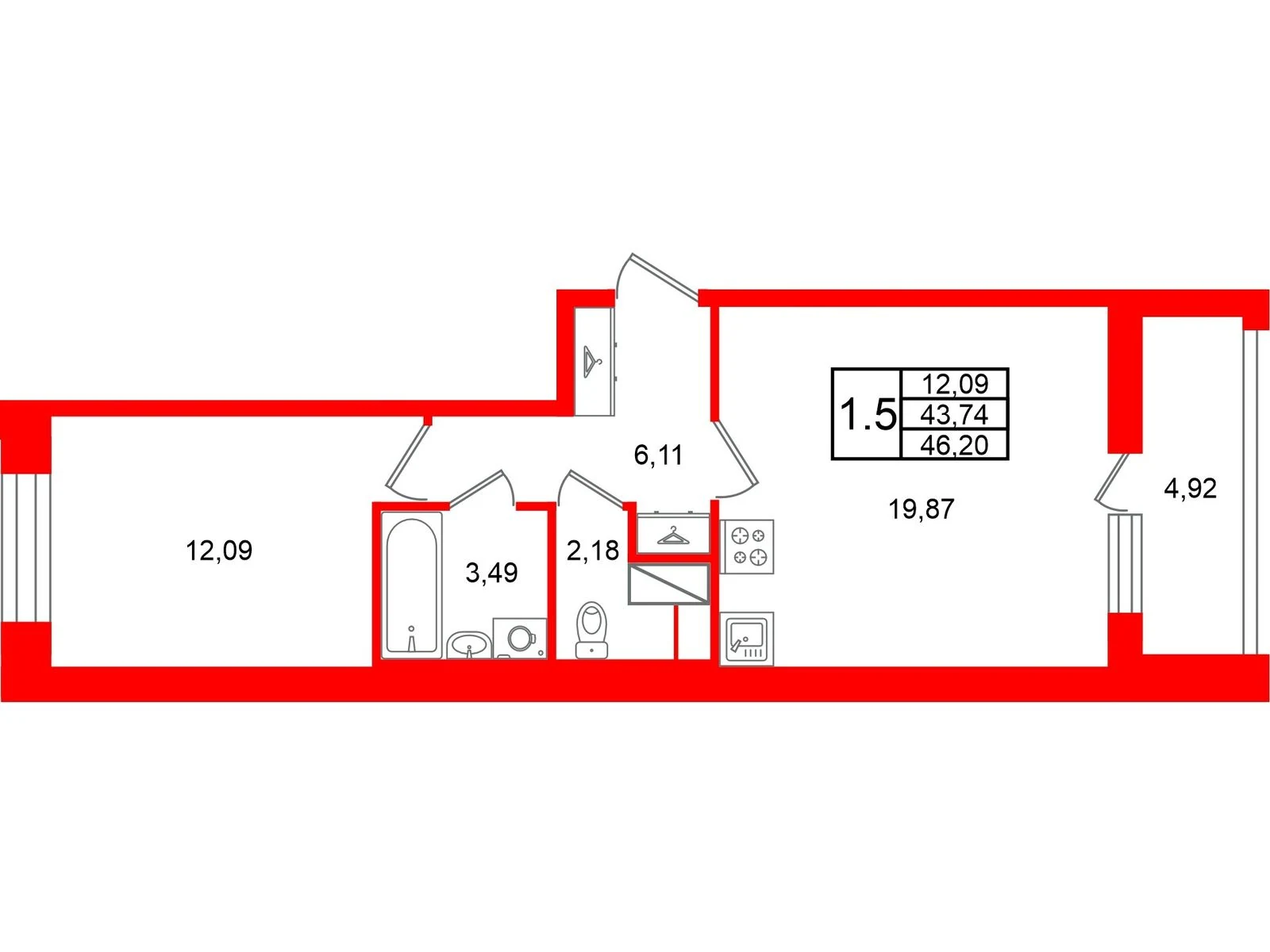Планировка 2-комнатная 43,7 м² в жилом комплексе «Астра Континенталь» — Жилой комплекс «Астра Континенталь»