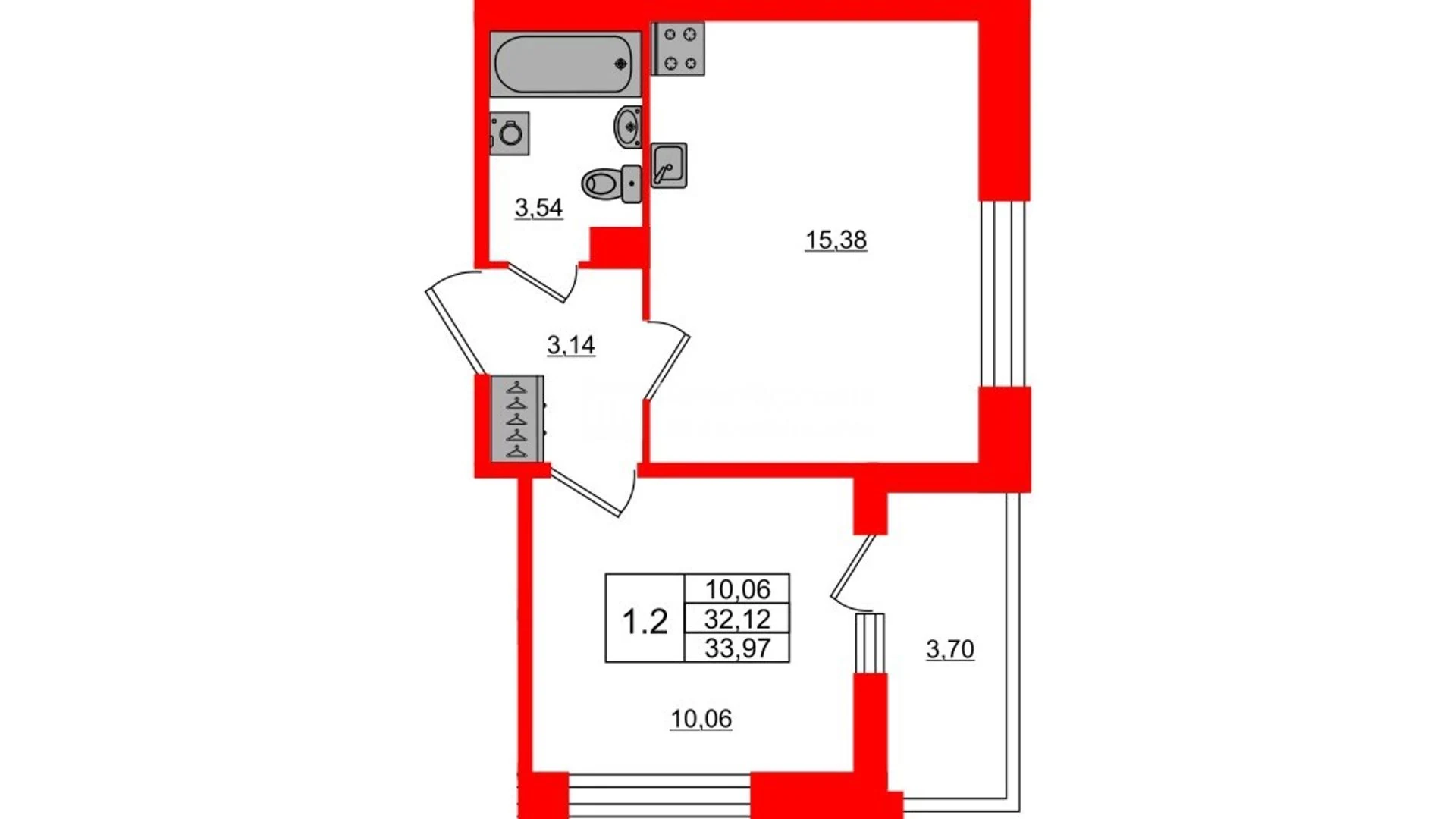 Планировка 2-комнатная 32,1 м² в жилом комплексе «Астра Континенталь» — Жилой комплекс «Астра Континенталь»