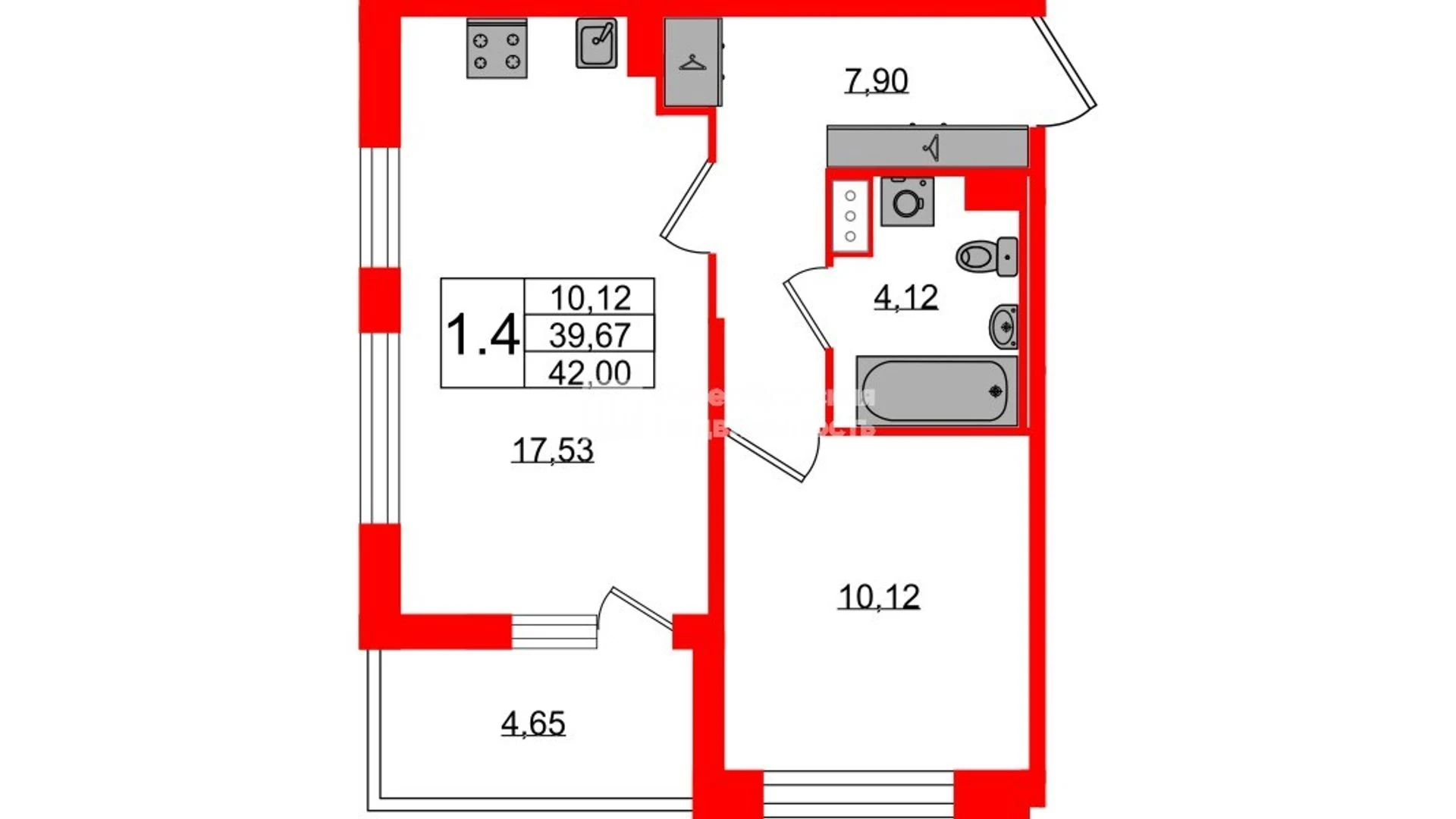 Планировка 2-комнатная 39,7 м² в жилом комплексе «Астра Континенталь» — Жилой комплекс «Астра Континенталь»