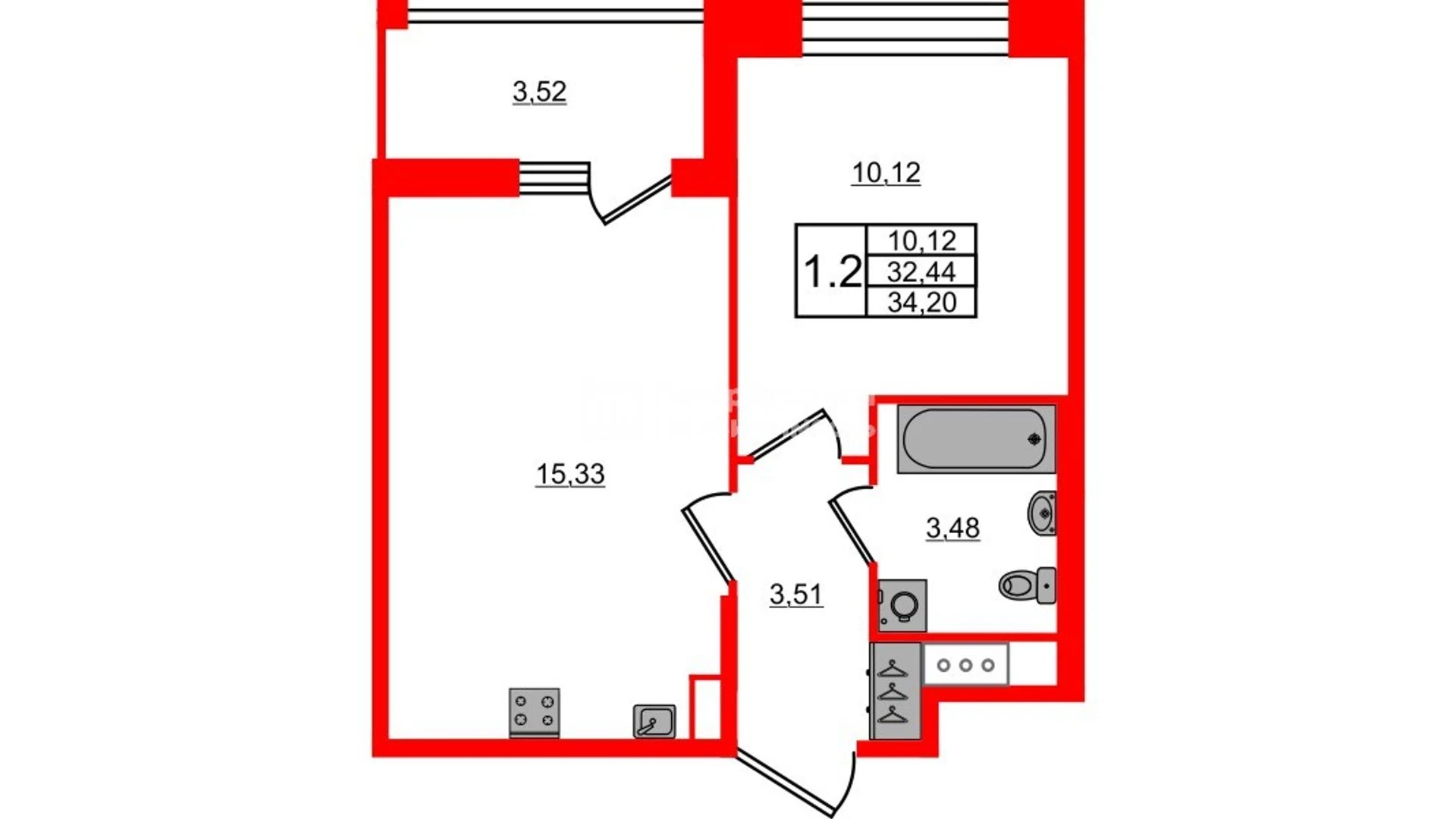 Планировка 2-комнатная 32,4 м² в жилом комплексе «Астра Континенталь» — Жилой комплекс «Астра Континенталь»