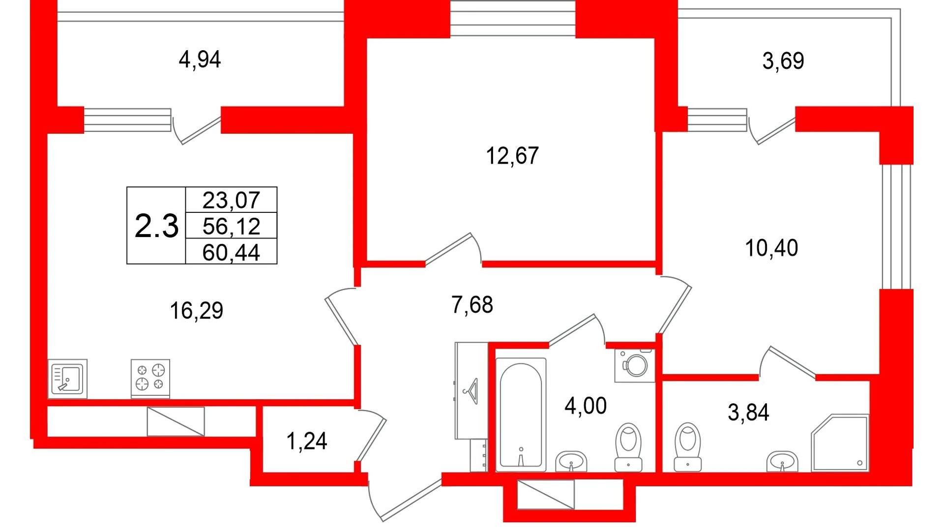 Планировка 3-комнатная 56,1 м² в жилом комплексе «Астра Континенталь» — Жилой комплекс «Астра Континенталь»