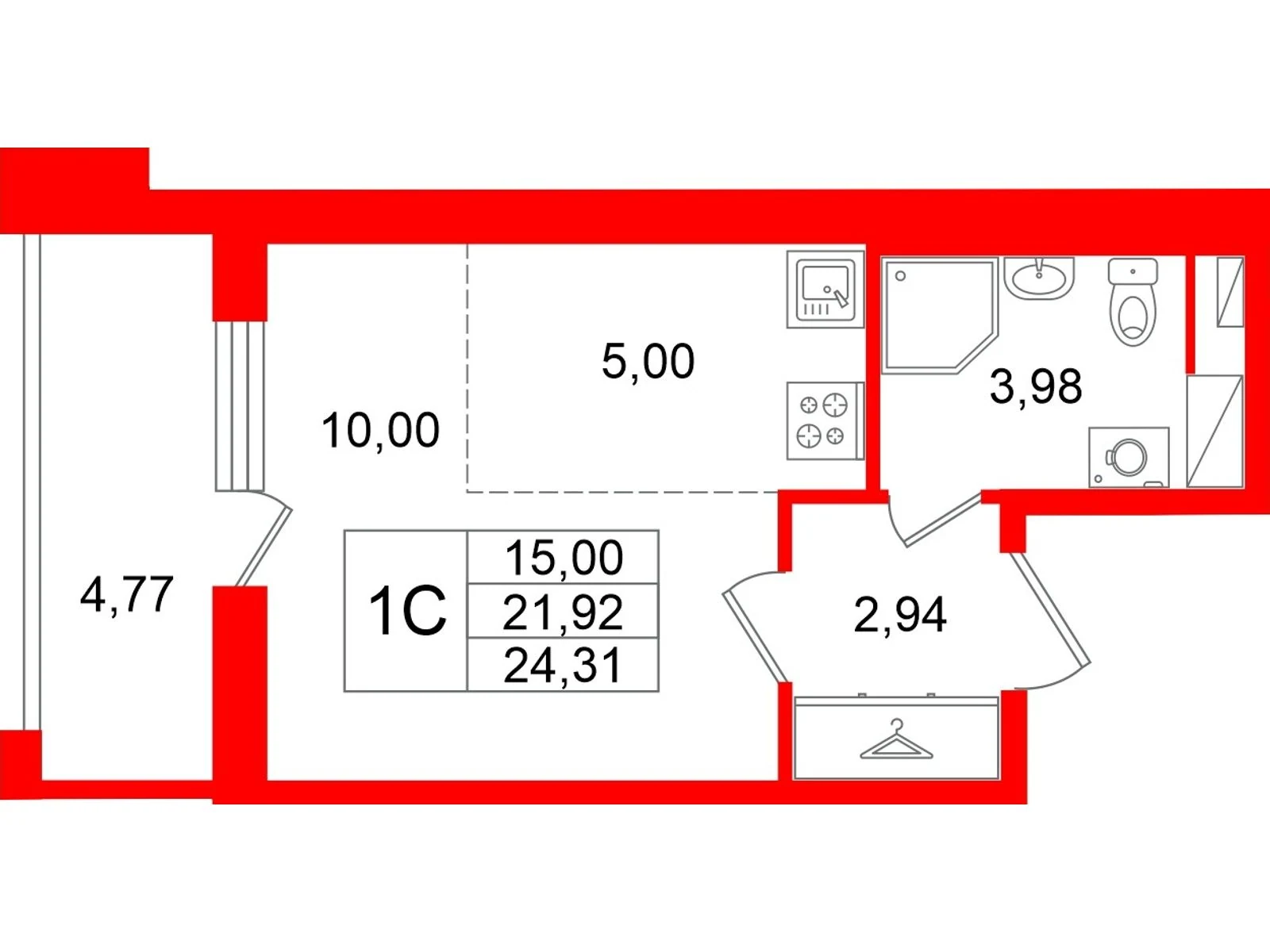 Планировка студия 21,9 м² в жилом комплексе «Астра Континенталь» — Жилой комплекс «Астра Континенталь»