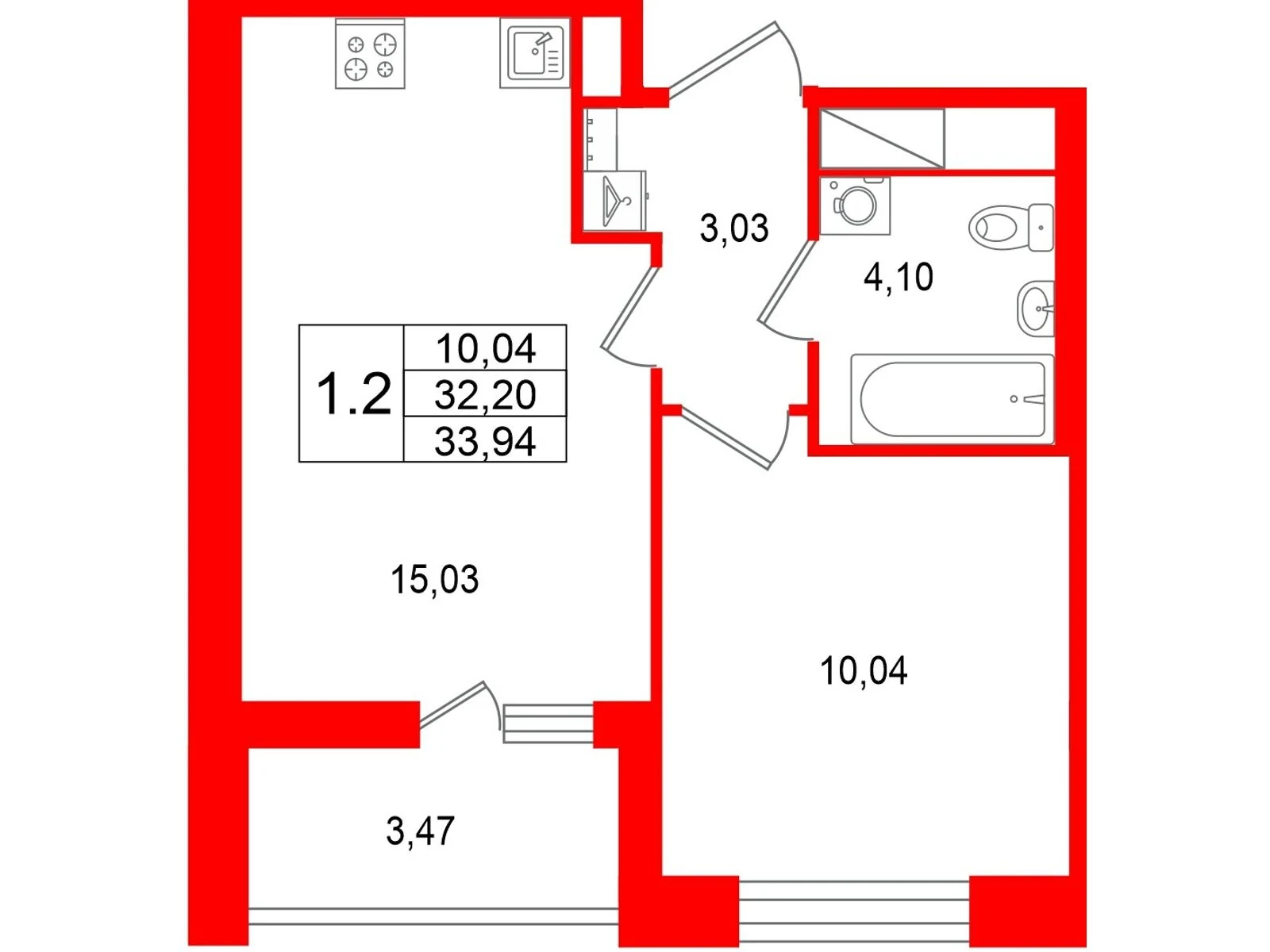 Планировка 2-комнатная 32,2 м² в жилом комплексе «Астра Континенталь» — Жилой комплекс «Астра Континенталь»
