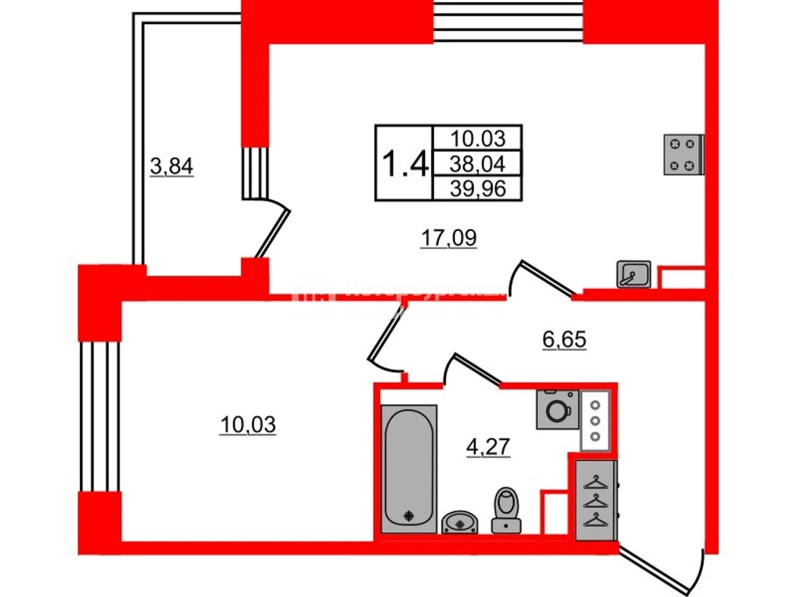 Планировка 2-комнатная 38 м² в жилом комплексе «Астра Континенталь» — Жилой комплекс «Астра Континенталь»