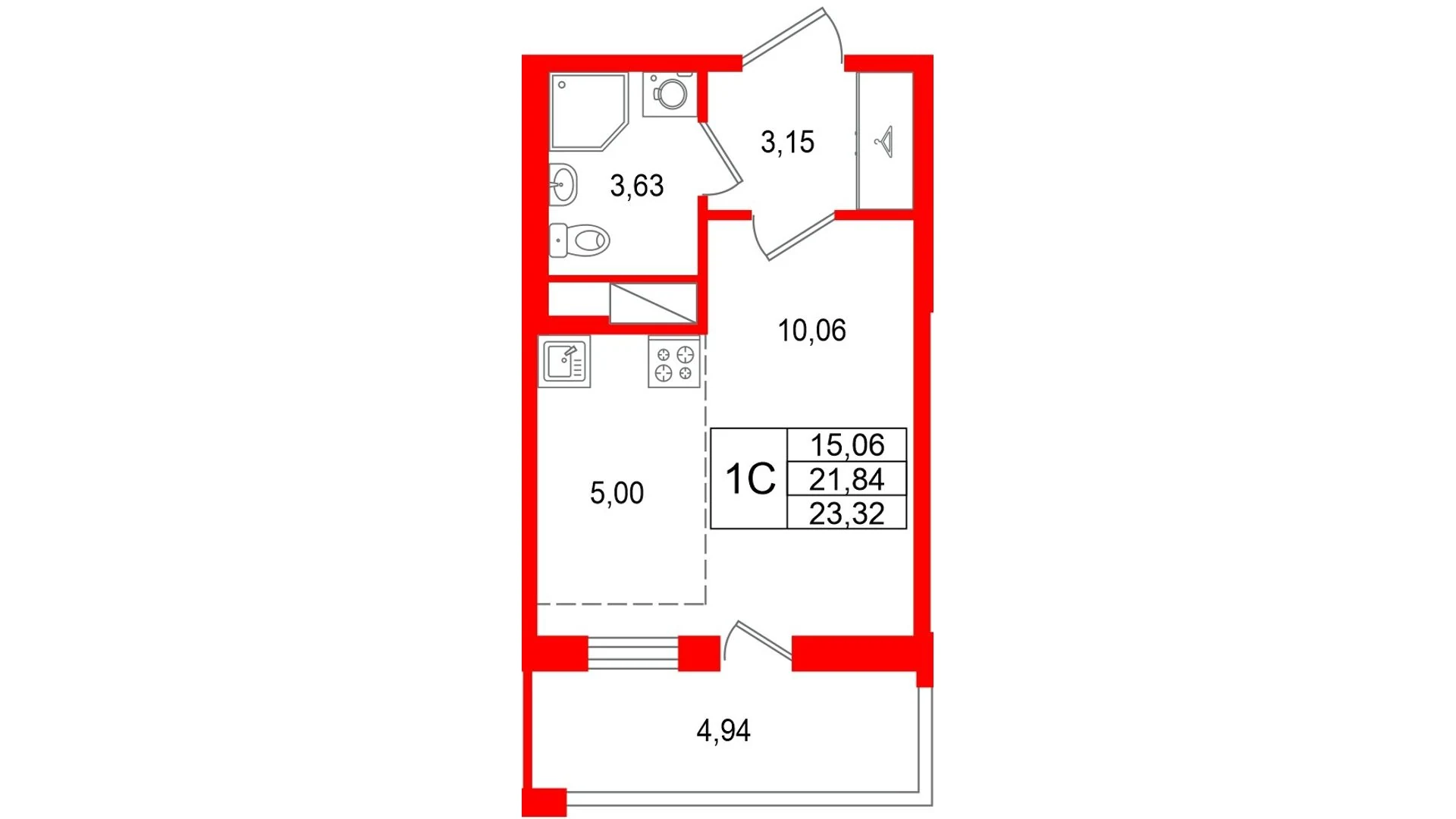 Планировка студия 21,8 м² в жилом комплексе «Астра Континенталь» — Жилой комплекс «Астра Континенталь»
