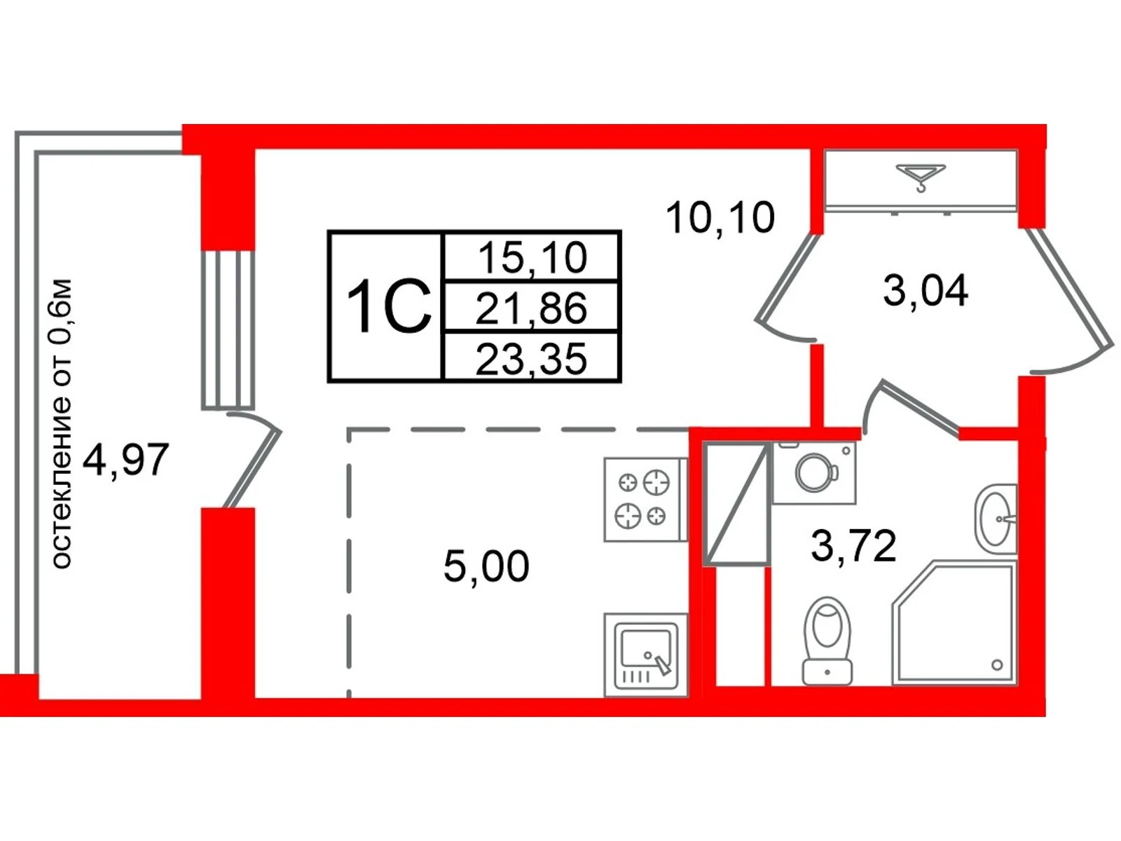 Планировка студия 21,9 м² в жилом комплексе «Астра Континенталь» — Жилой комплекс «Астра Континенталь»