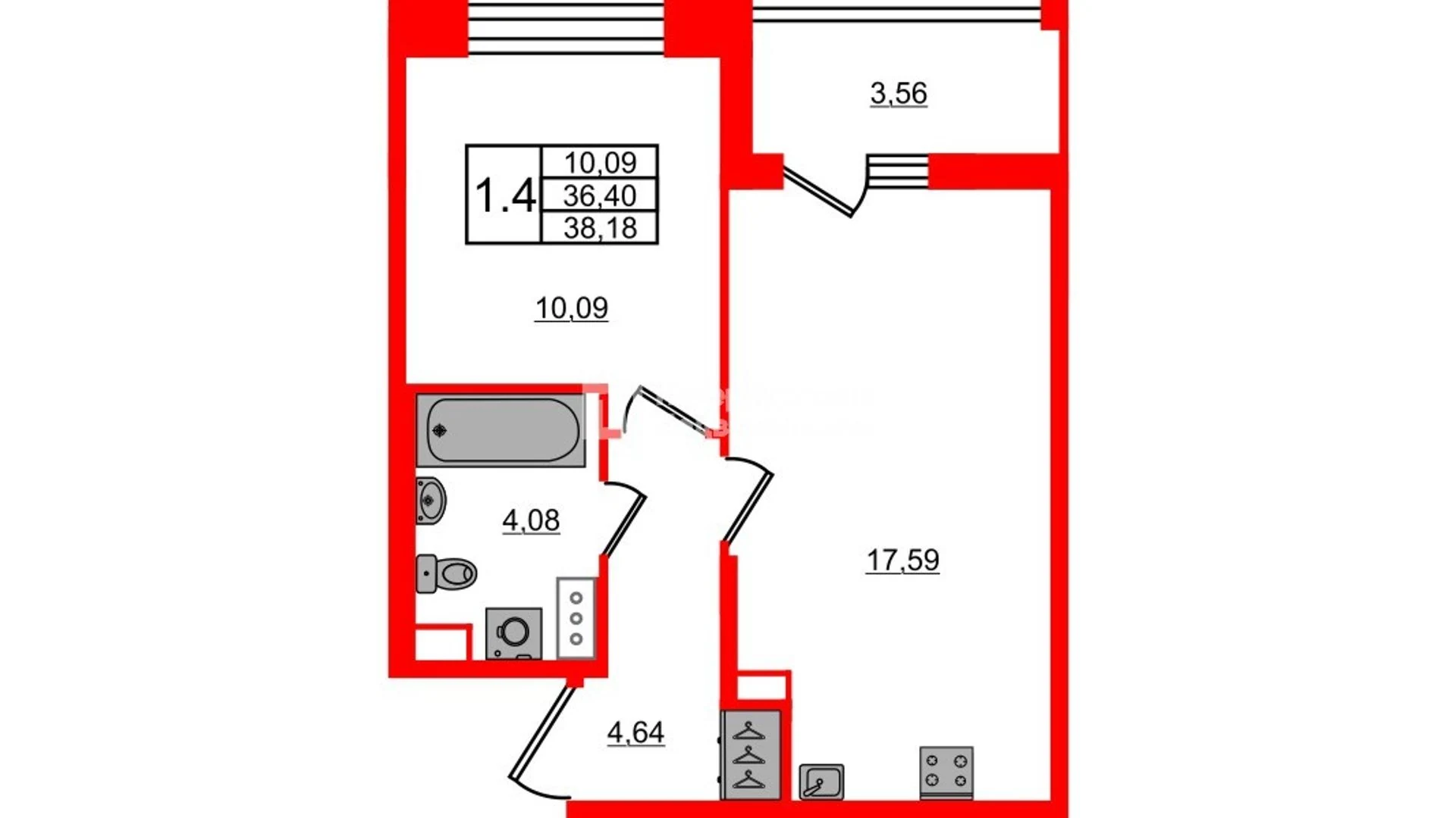 Планировка 2-комнатная 36,4 м² в жилом комплексе «Астра Континенталь» — Жилой комплекс «Астра Континенталь»