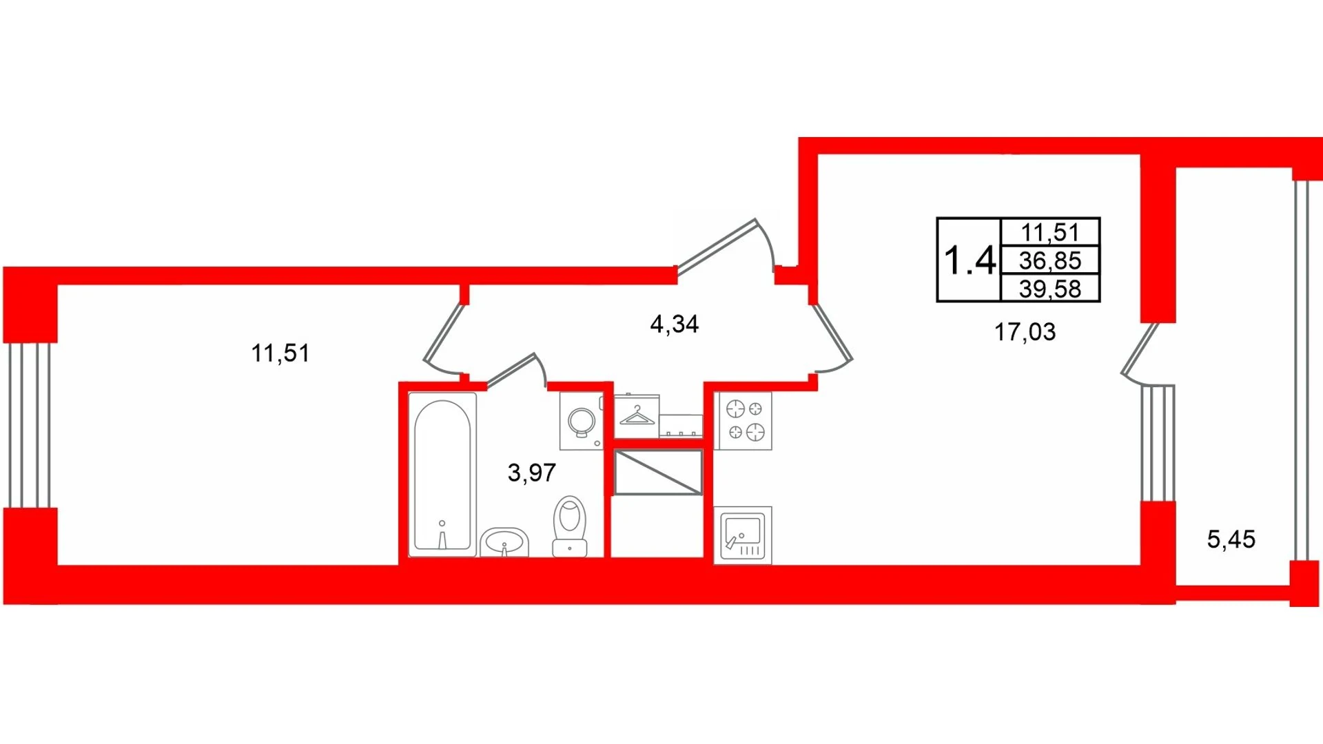 Планировка 2-комнатная 36,9 м² в жилом комплексе «Астра Континенталь» — Жилой комплекс «Астра Континенталь»