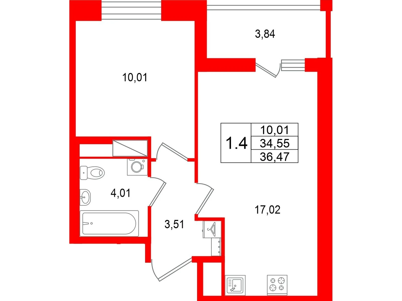 Планировка 2-комнатная 34,5 м² в жилом комплексе «Астра Континенталь» — Жилой комплекс «Астра Континенталь»