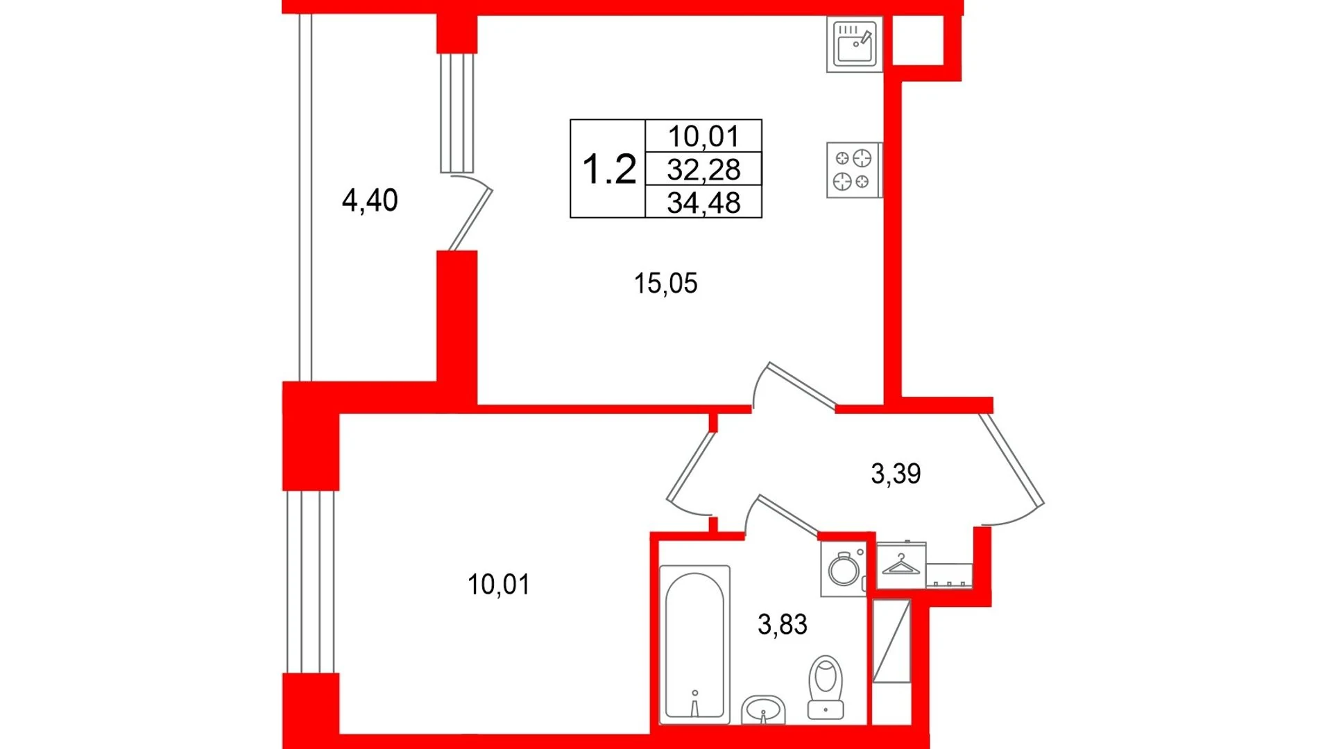Планировка 2-комнатная 32,3 м² в жилом комплексе «Астра Континенталь» — Жилой комплекс «Астра Континенталь»