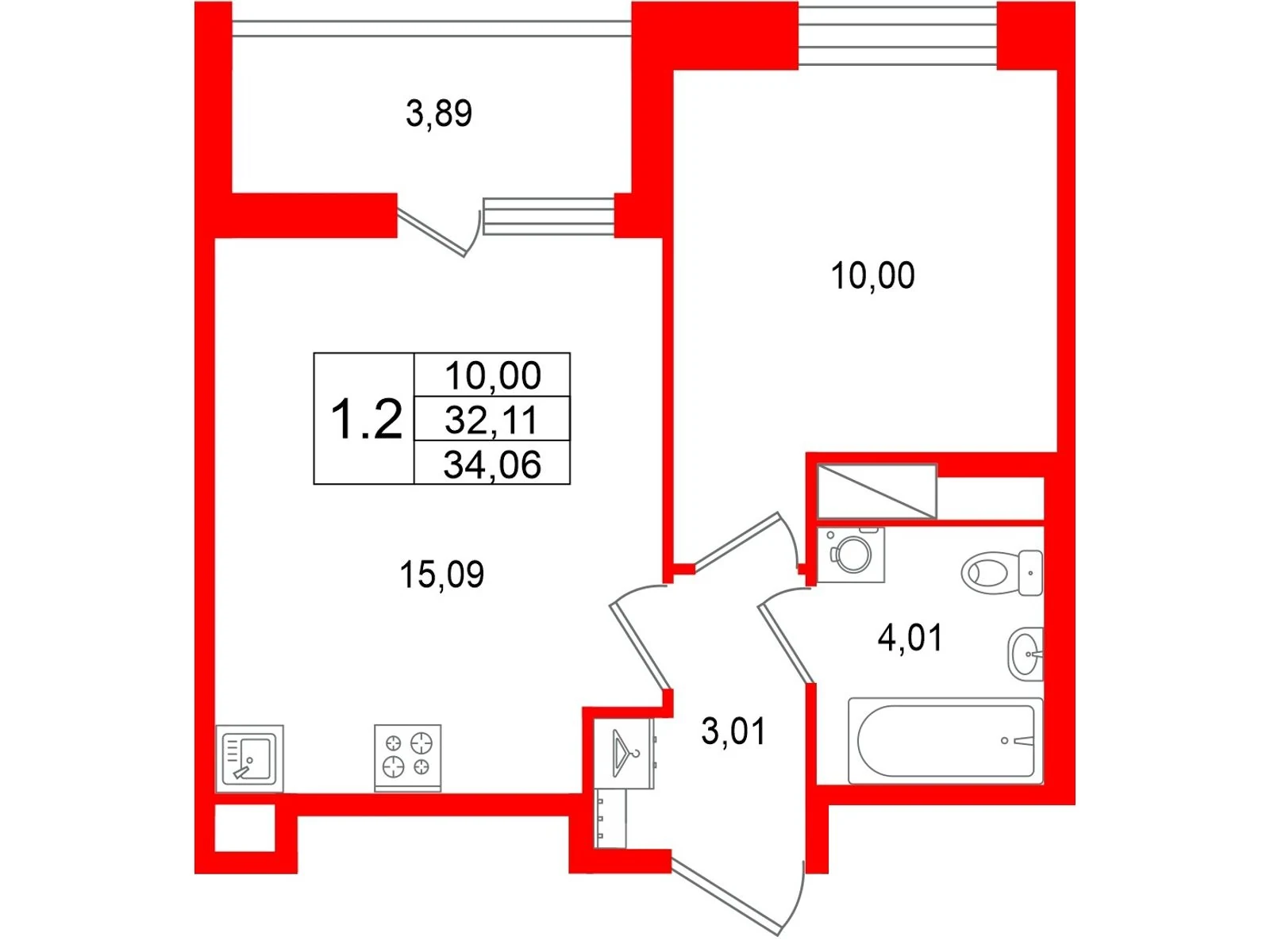 Планировка 2-комнатная 32,1 м² в жилом комплексе «Астра Континенталь» — Жилой комплекс «Астра Континенталь»