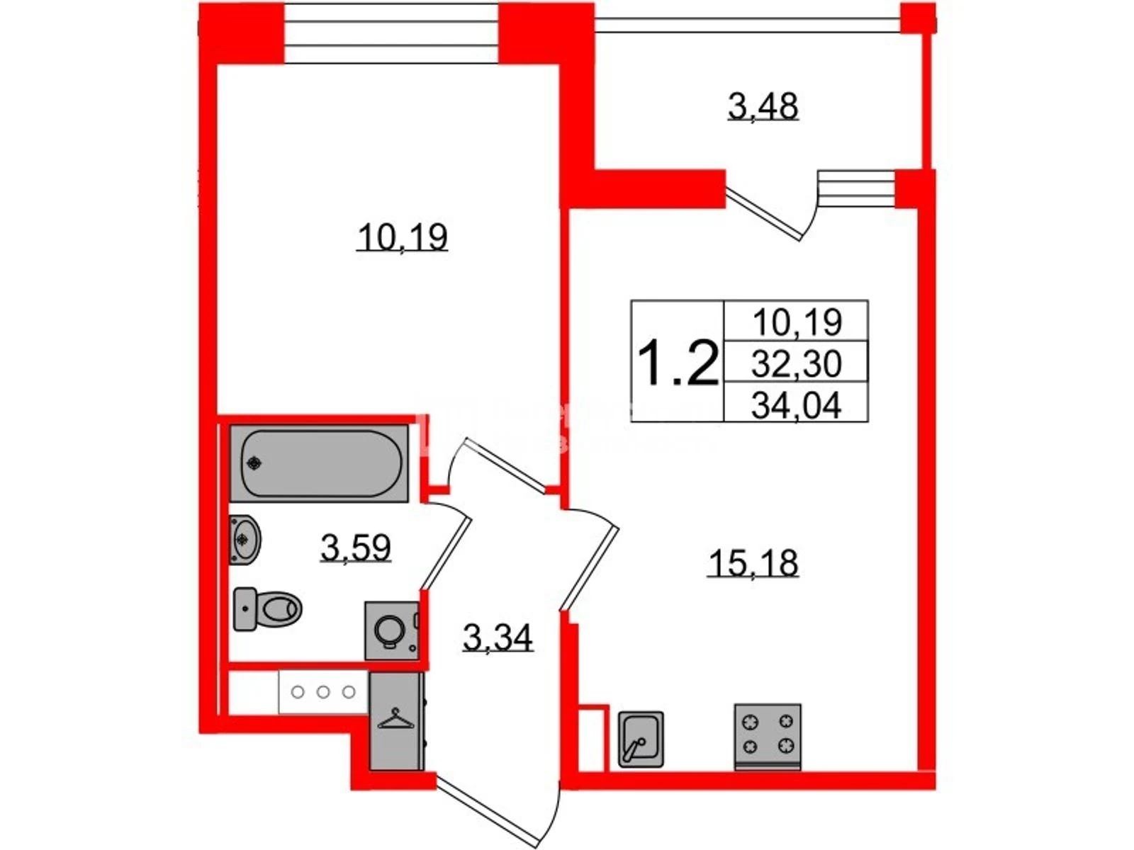 Планировка 2-комнатная 32,3 м² в жилом комплексе «Астра Континенталь» — Жилой комплекс «Астра Континенталь»