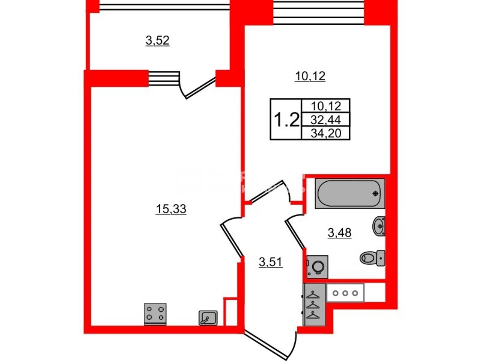 Планировка 2-комнатная 32,4 м² в жилом комплексе «Астра Континенталь» — Жилой комплекс «Астра Континенталь»