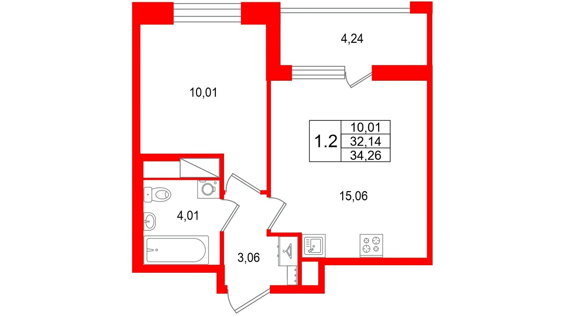 Планировка 2-комнатная 32,1 м² в жилом комплексе «Астра Континенталь» — Жилой комплекс «Астра Континенталь»