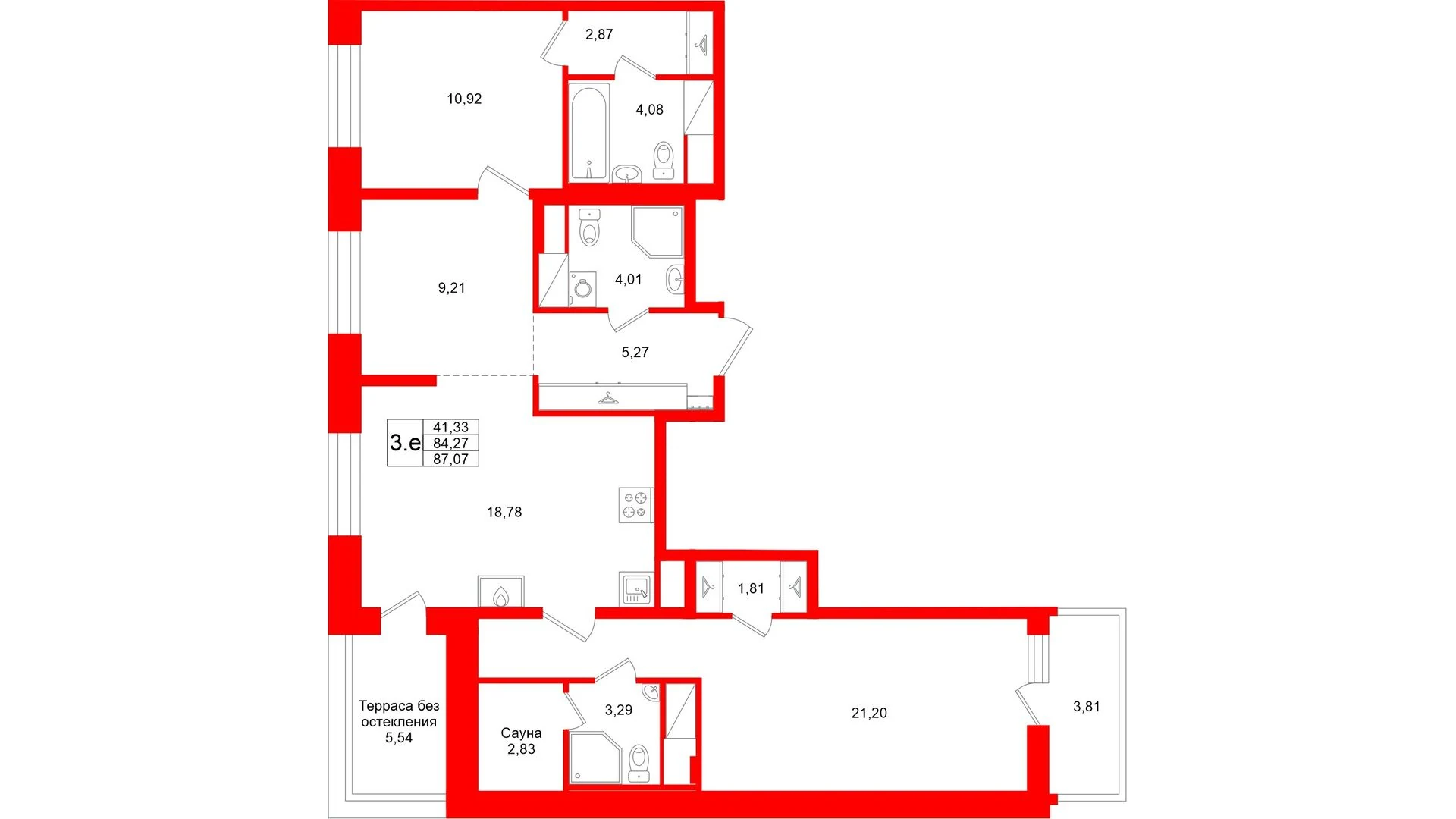 Планировка 4-комнатная 84,3 м² в жилом комплексе «Астра Континенталь» — Жилой комплекс «Астра Континенталь»