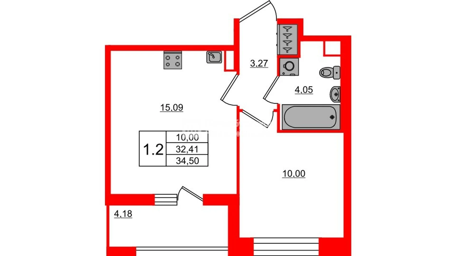 Планировка 2-комнатная 32,4 м² в жилом комплексе «Астра Континенталь» — Жилой комплекс «Астра Континенталь»