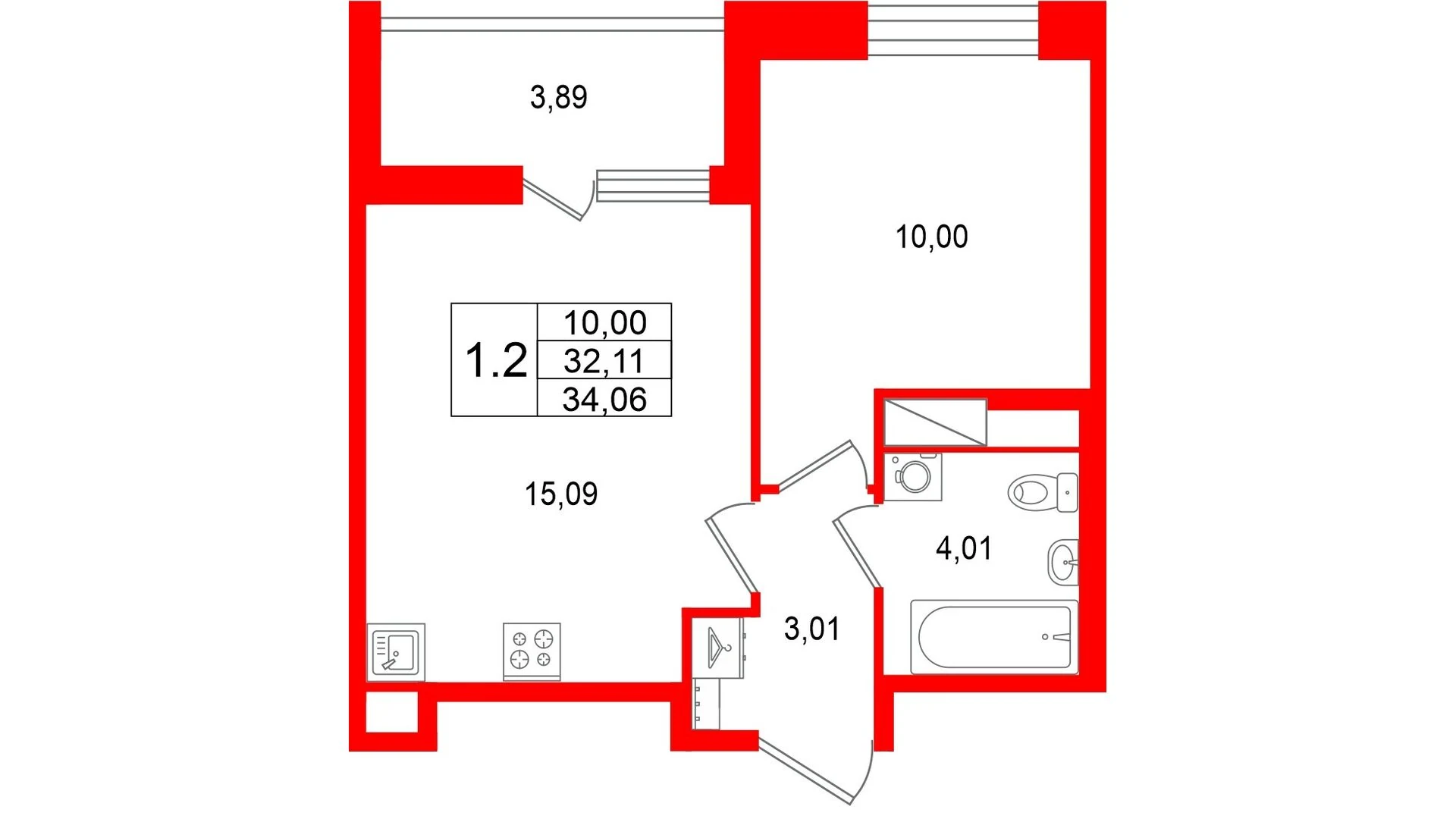 Планировка 2-комнатная 32,1 м² в жилом комплексе «Астра Континенталь» — Жилой комплекс «Астра Континенталь»