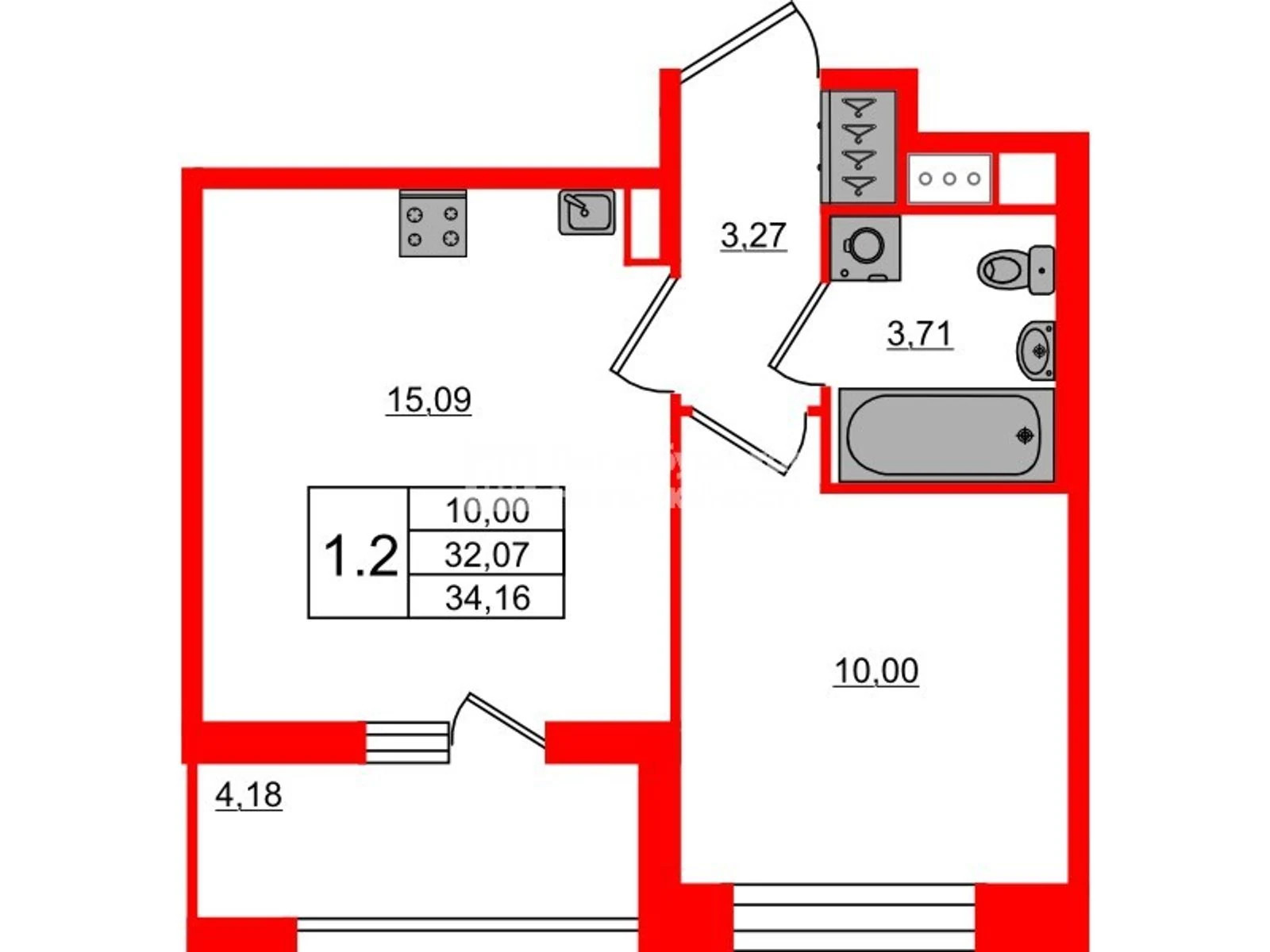 Планировка 2-комнатная 32,1 м² в жилом комплексе «Астра Континенталь» — Жилой комплекс «Астра Континенталь»